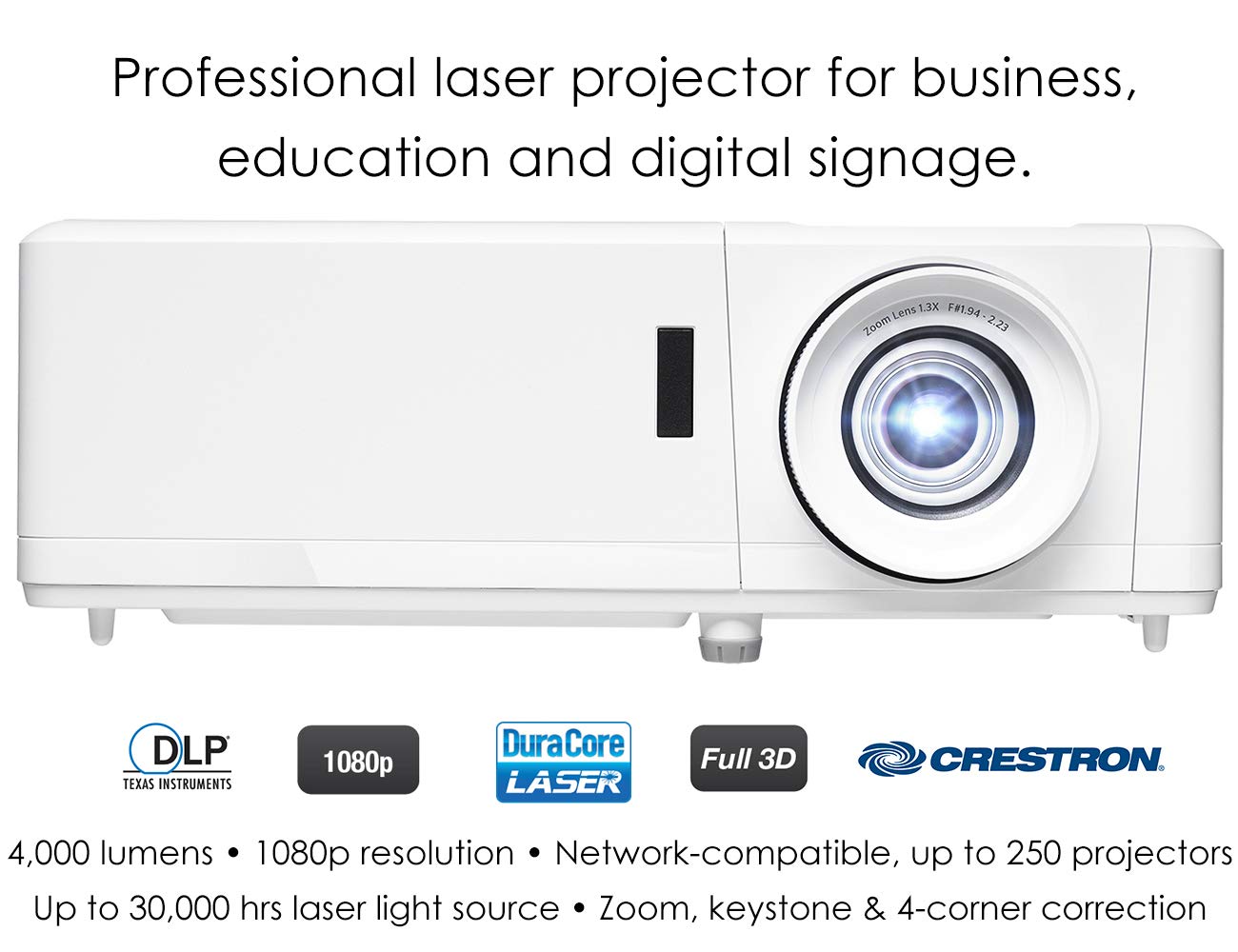 Optoma Zh403 1080P Professional Laser Projector | Duracore Laser Light Source Up To 30,000 Hours | Crestron Compatible | 4K Hdr Input | High Bright 4000 Lumens | 2 Year Warranty,White