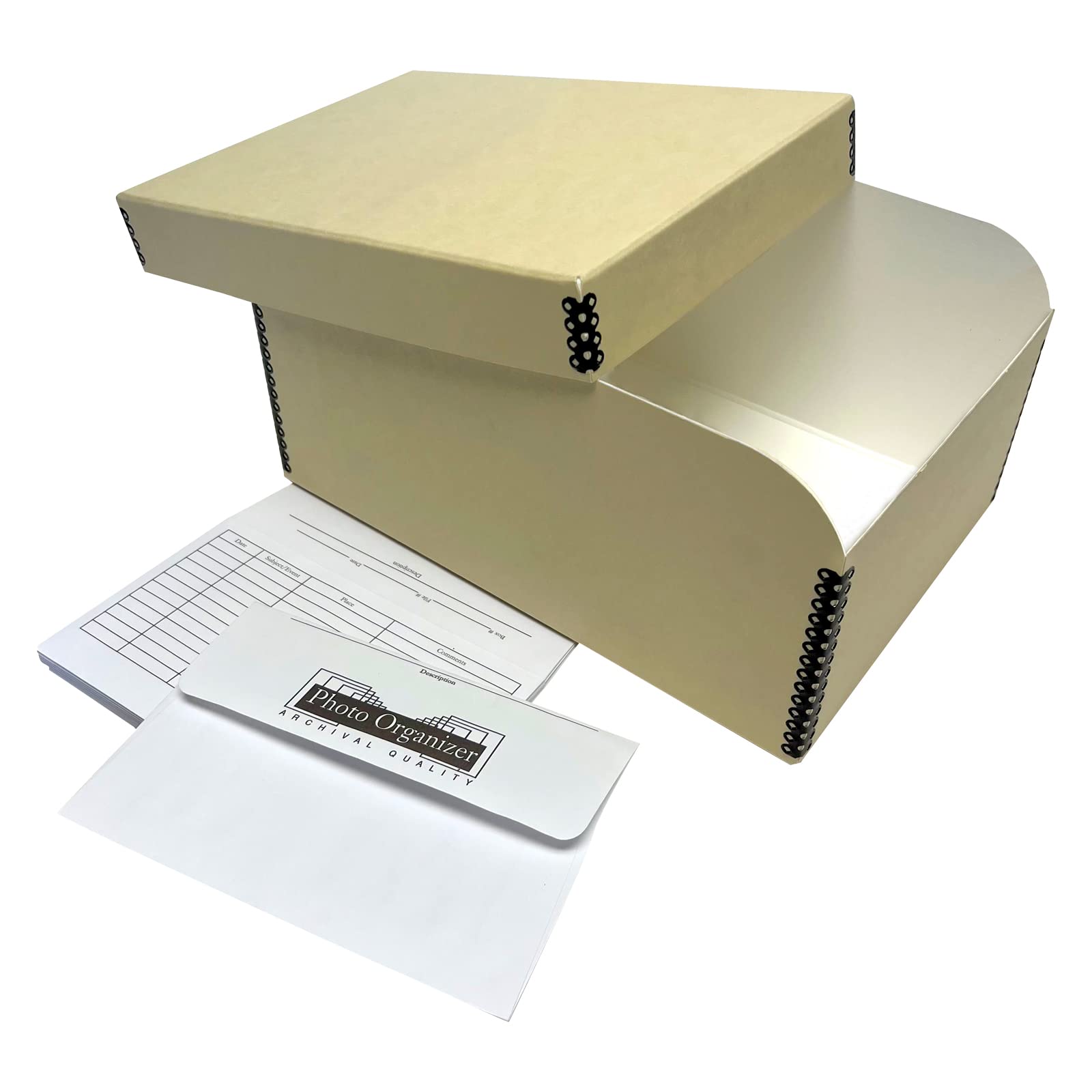 Lineco Infinity 4X6 Photo File Box, With 12 Acid Free Envelopes, Holds Up To 1000 3.5' X 5', Or 4' X 6' Photos, Preserveing And Organzing Photos Documents. Metal Edges, Acid And Lignin Free. Tan