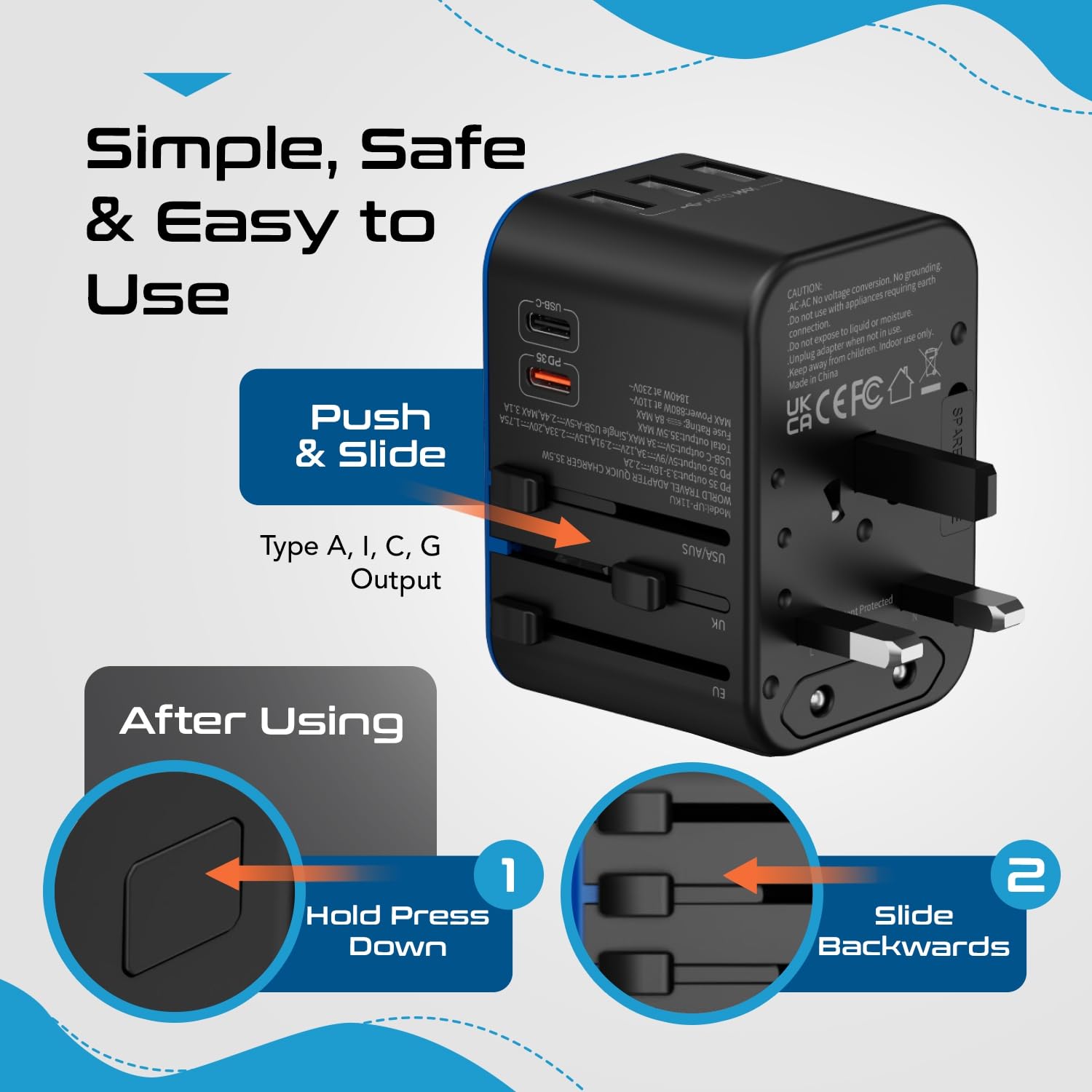 Ceptics Universal Travel Adapter, 35W International Power Adapter With Pd & Qc 3.0 Dual Usb-C, 3 Usb Travel Adapter Worldwide, T