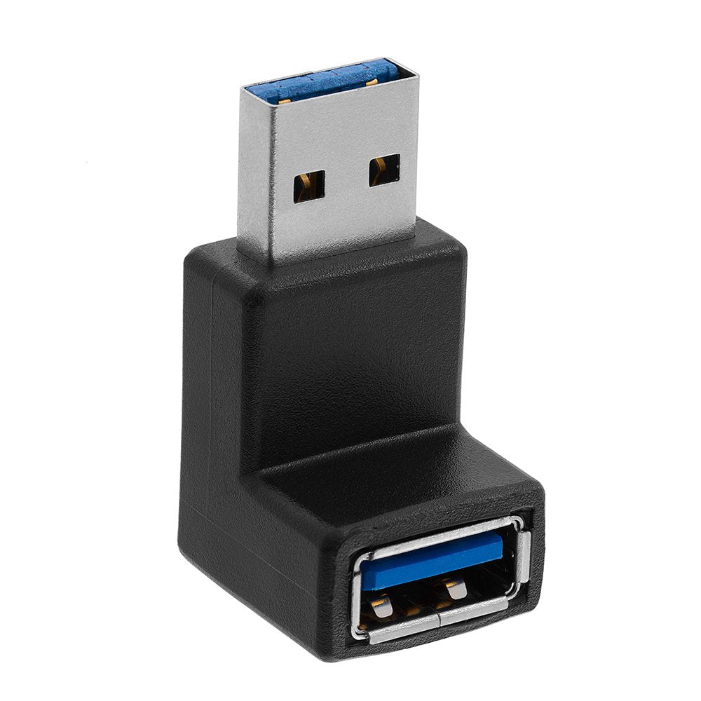 Cmple - Super Speed USB 3.0 Male to USB 3.0 Female, 90 Degree Right Angle USB Adapter, USB 3.0 Extender Coupler Male to Female f
