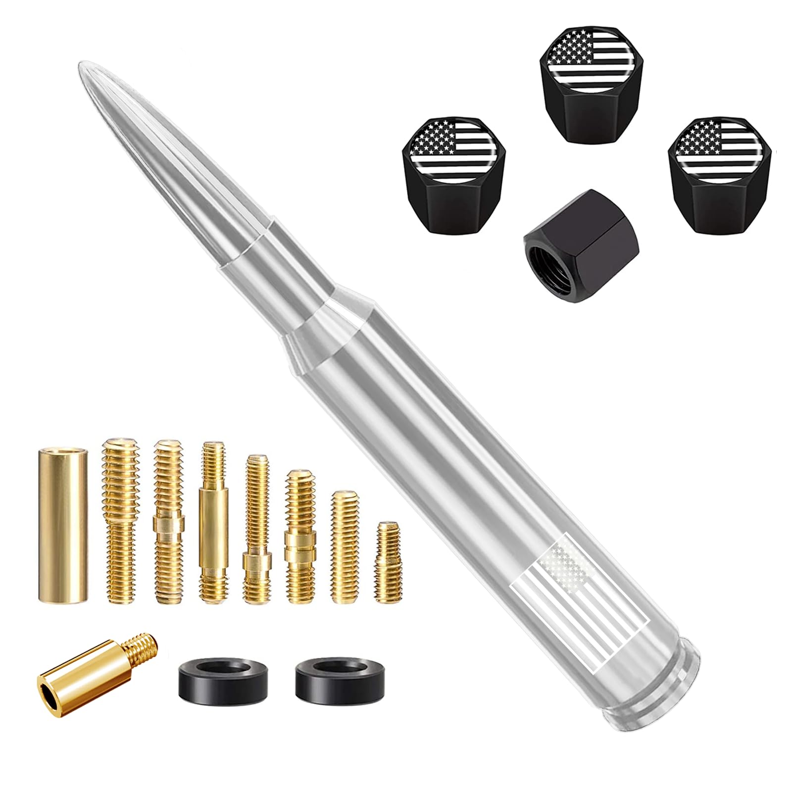 Car Truck Antenna With Valve Stem Caps, Universal Antenna Mast For Gm Chevy Silverado 1500 2500 3500 Hd Avalanche Ford F150 F250