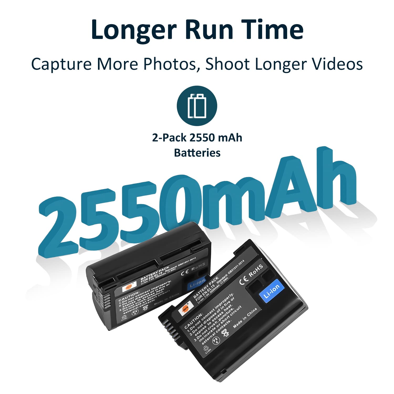 Dste 2 Pack En El15C En El15B En El15 Battery Compatible With Nikon 1 V1 Z8 Z7Ii Z6Ii Zf Z5 Z6 Z7 D500 D600 D780 D800 D850 D800E