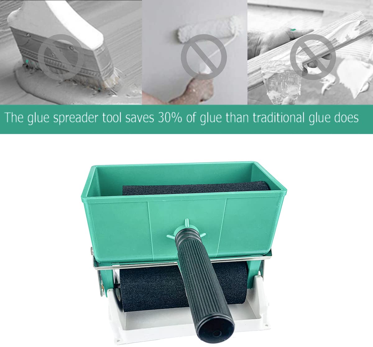 6 Inch Portable Glue Applicator Roller With Paint Bucket Handheld Manual Adhesive Glue Spreader With 2 Foam Wheels For Carpenter