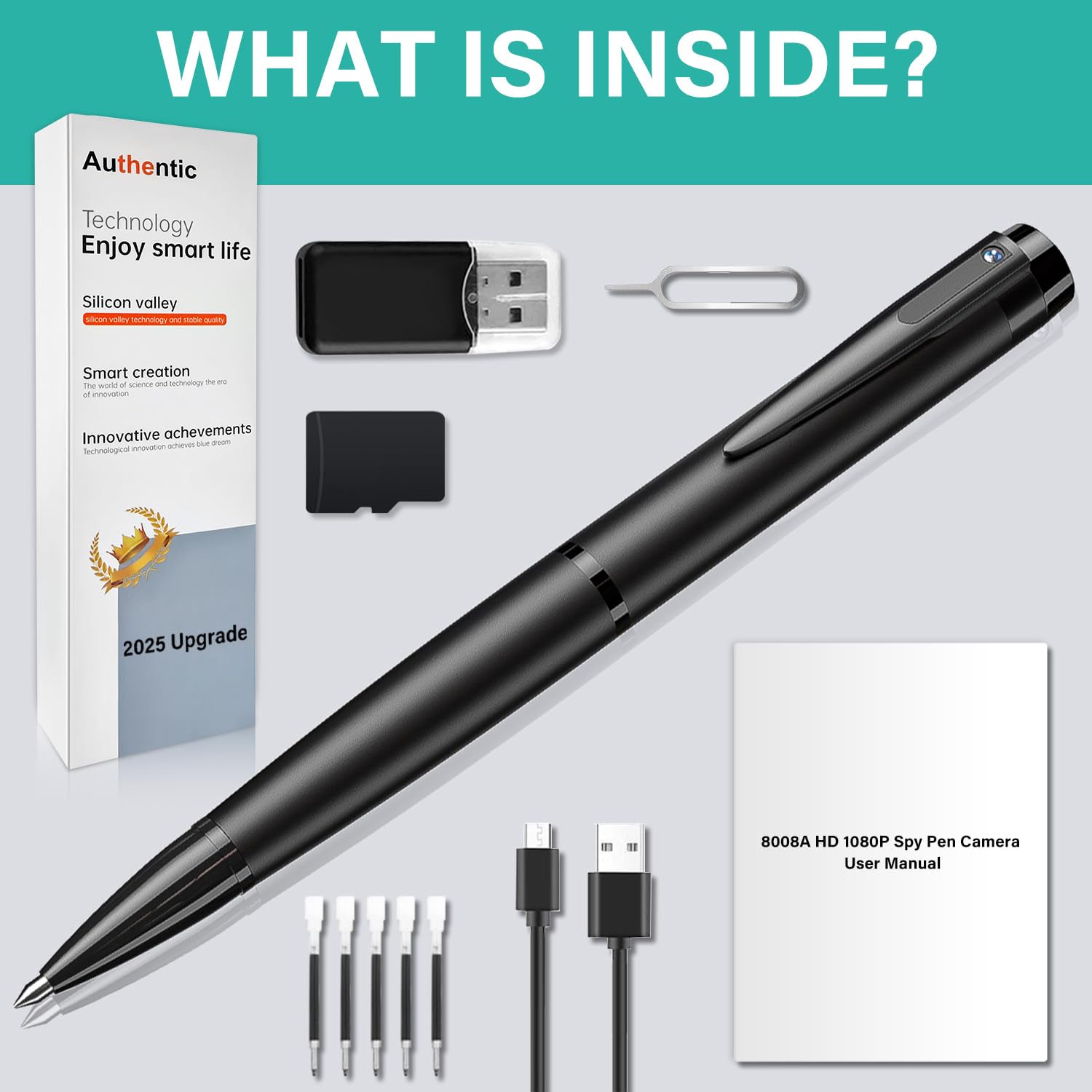 Body Camera Pen With 64Gb Memory Card, 1080P Hd Mini Surveillance Camera, Portable Pocket Cam, Black