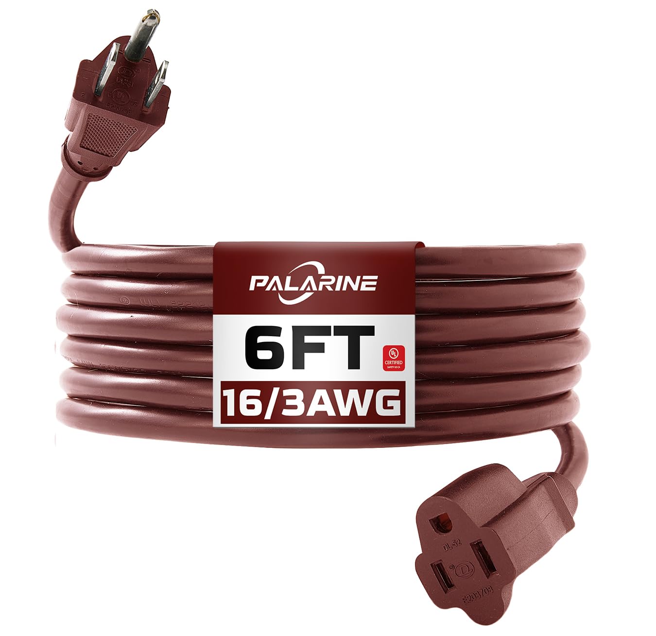 Palarine 6Ft Brown Outdoor Extension Cord Waterproof, Ul Listed, 16/3 Sjtw Heavy Duty 3 Prong, 16 Gauge 13A Power Cord Ideal For