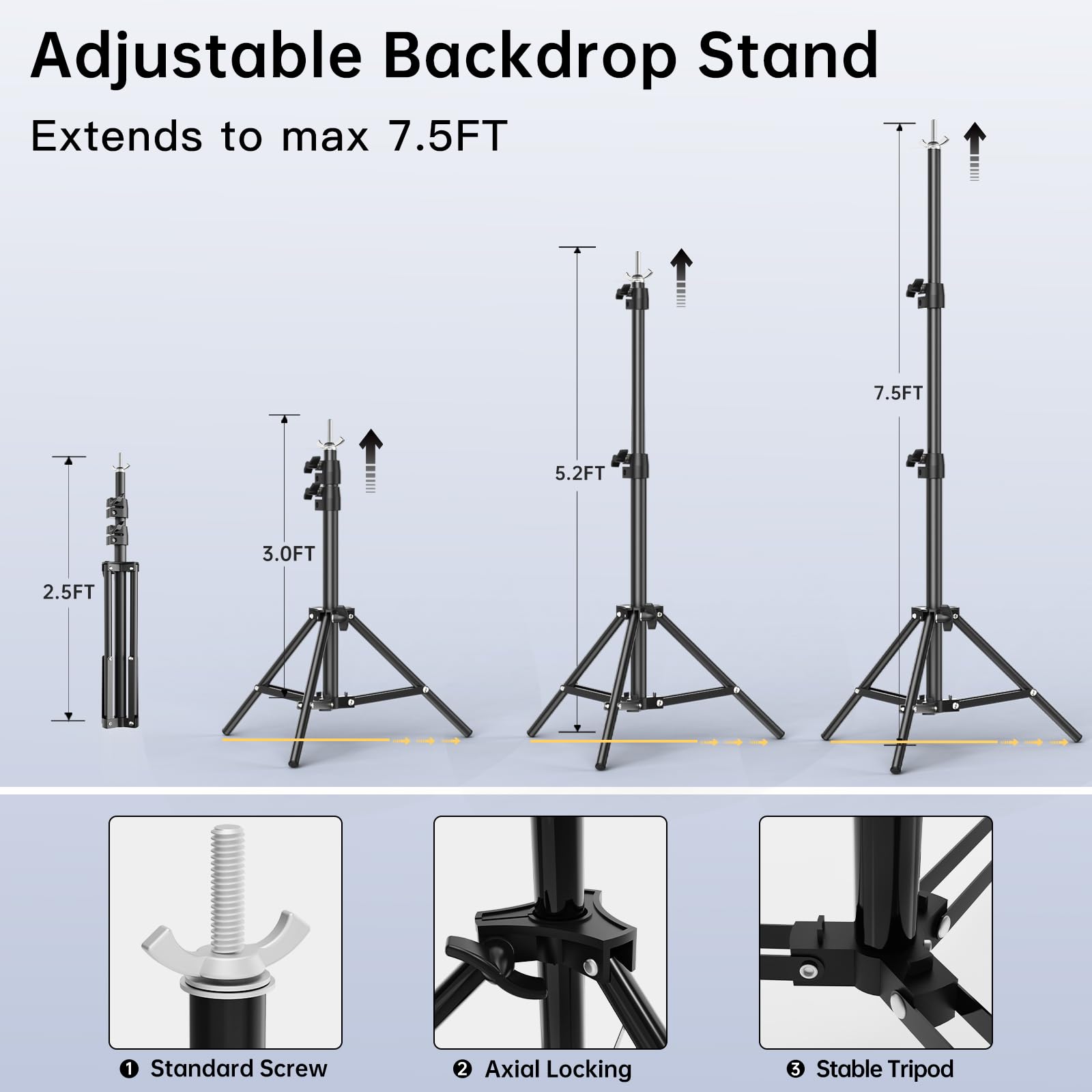 Beiyang Backdrop Stand, 7.5 Ft X 10 Ft Adjustable Photography Background Support System Kit With Carrying Bag For Photo Video St