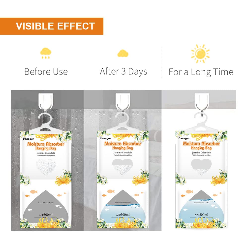 Canager Hanging Moisture Absorber, Jasmine Calendula Moistureproof Hanging Bag,Dehumidifier Bag (8 Packs) Hanging Closet Dehumid