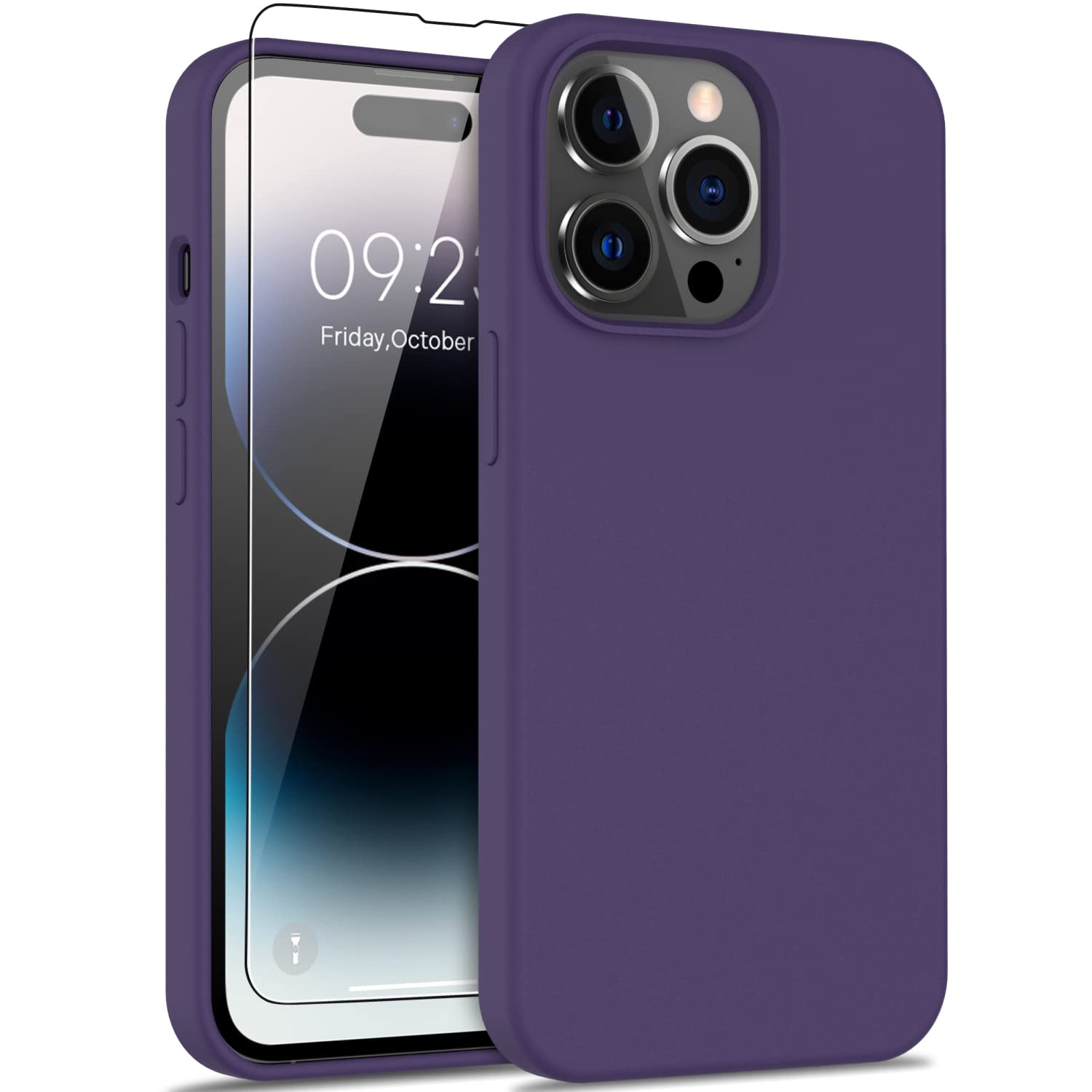 Deenakin Iphone 14 Pro Case With Screen Protector,Soft Flexible Silicone Gel Rubber Bumper Cover,Slim Fit Shockproof Protective