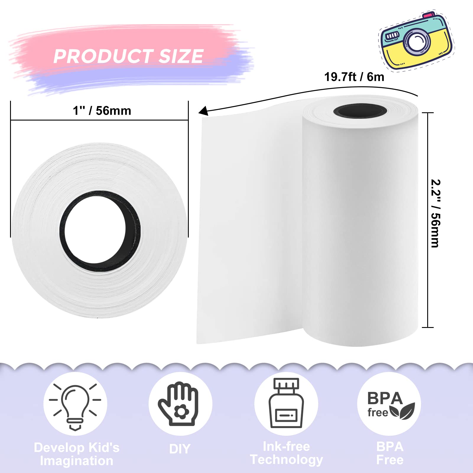 15 Rolls Camera Paper For Kidizoom Print Camera Paper Refill, 2.2X1 Inch Bpa Free Kids Camera Paper Compatible With Esoxoffore/M