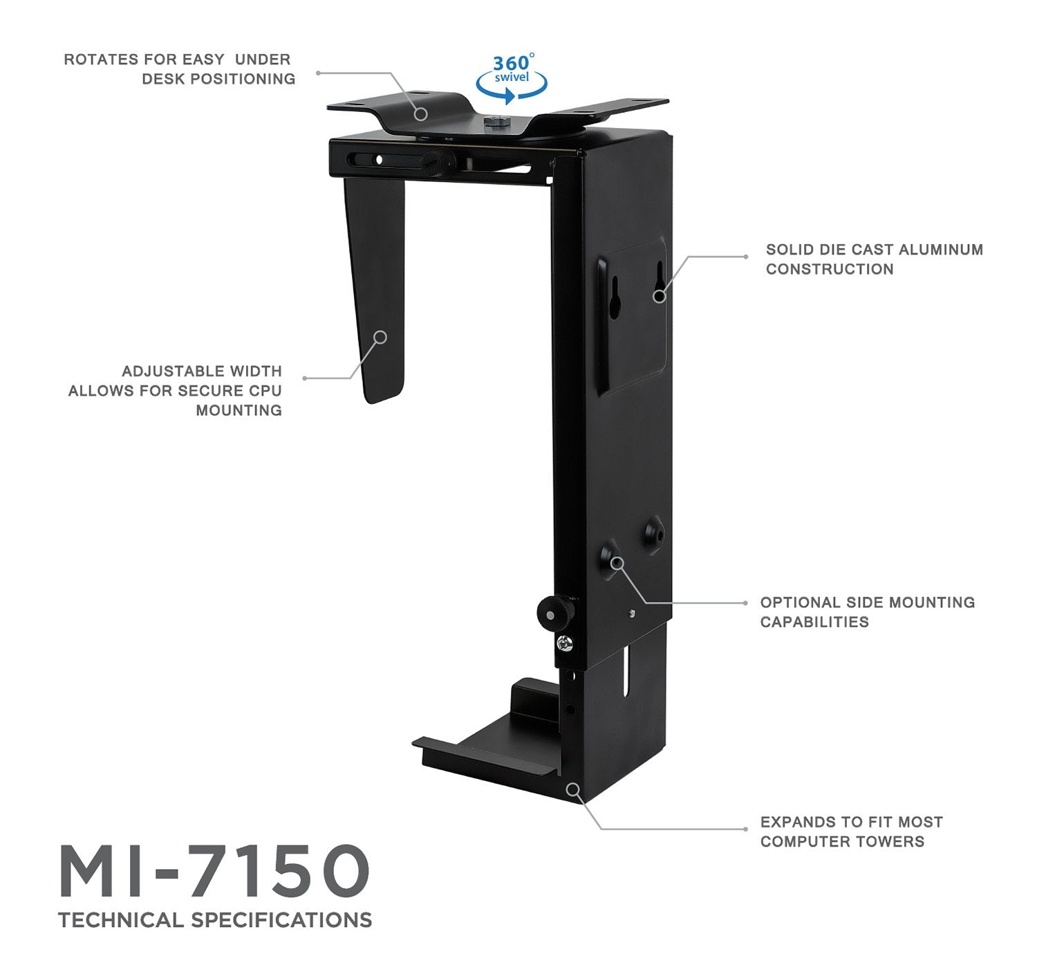 Mount It! Cpu Under Desk Mount Bracket   Computer Tower Wall And Under Counter Holder, 360 Degree Swivel Adjustable Height And W