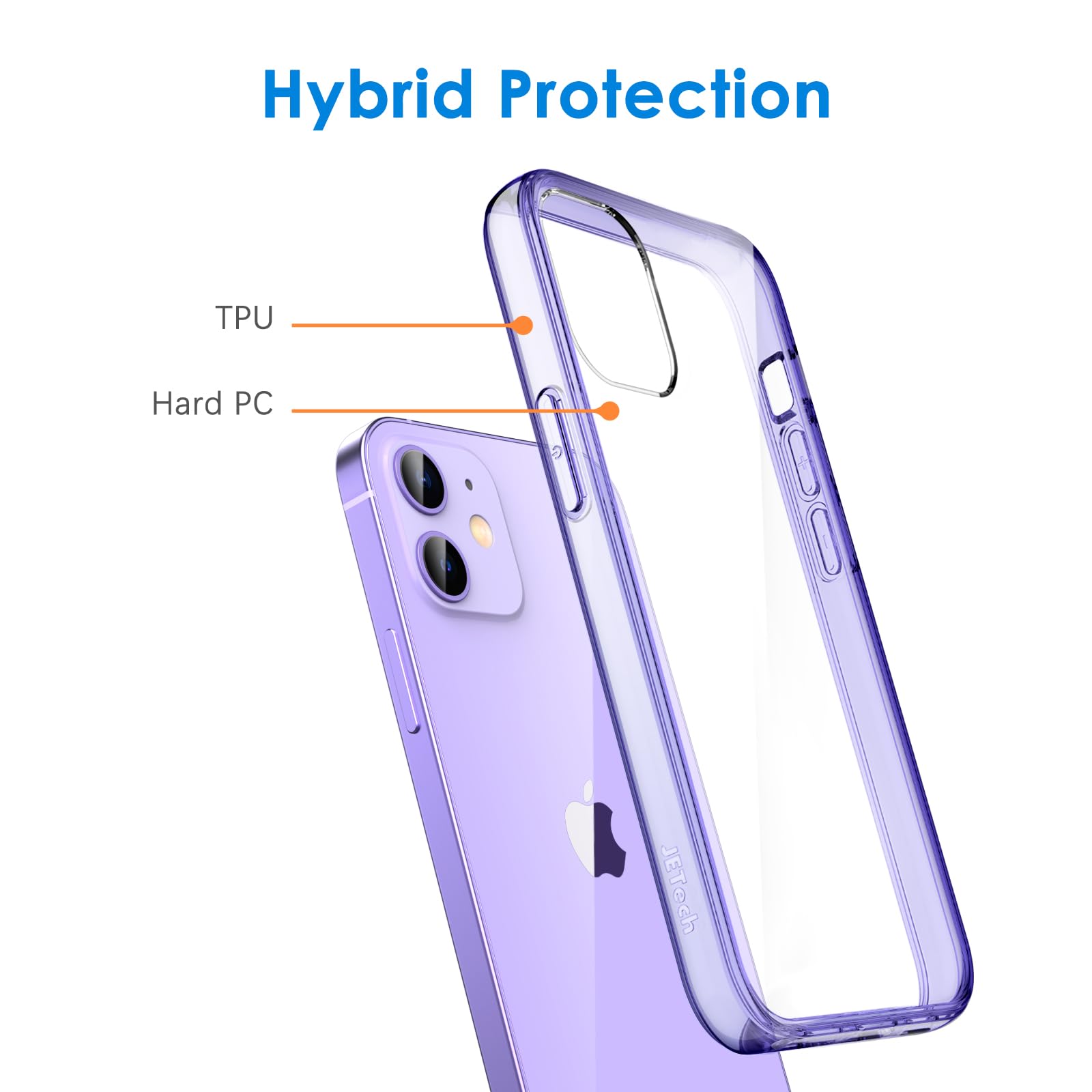 Jetech Case For Iphone 12/12 Pro 6.1 Inch, Non Yellowing Shockproof Phone Bumper Cover, Anti Scratch Clear Back (Deep Purple)
