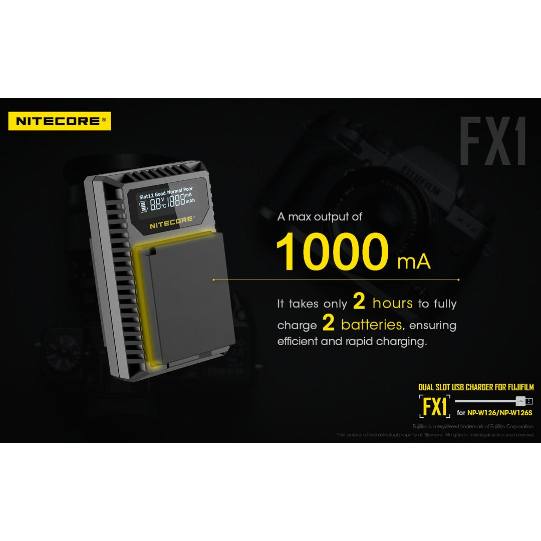 Nitecore Fx1 Digital Usb Camera Battery Charger Compatible With Fujifilm Np-W126 And Np-W126S Batteries