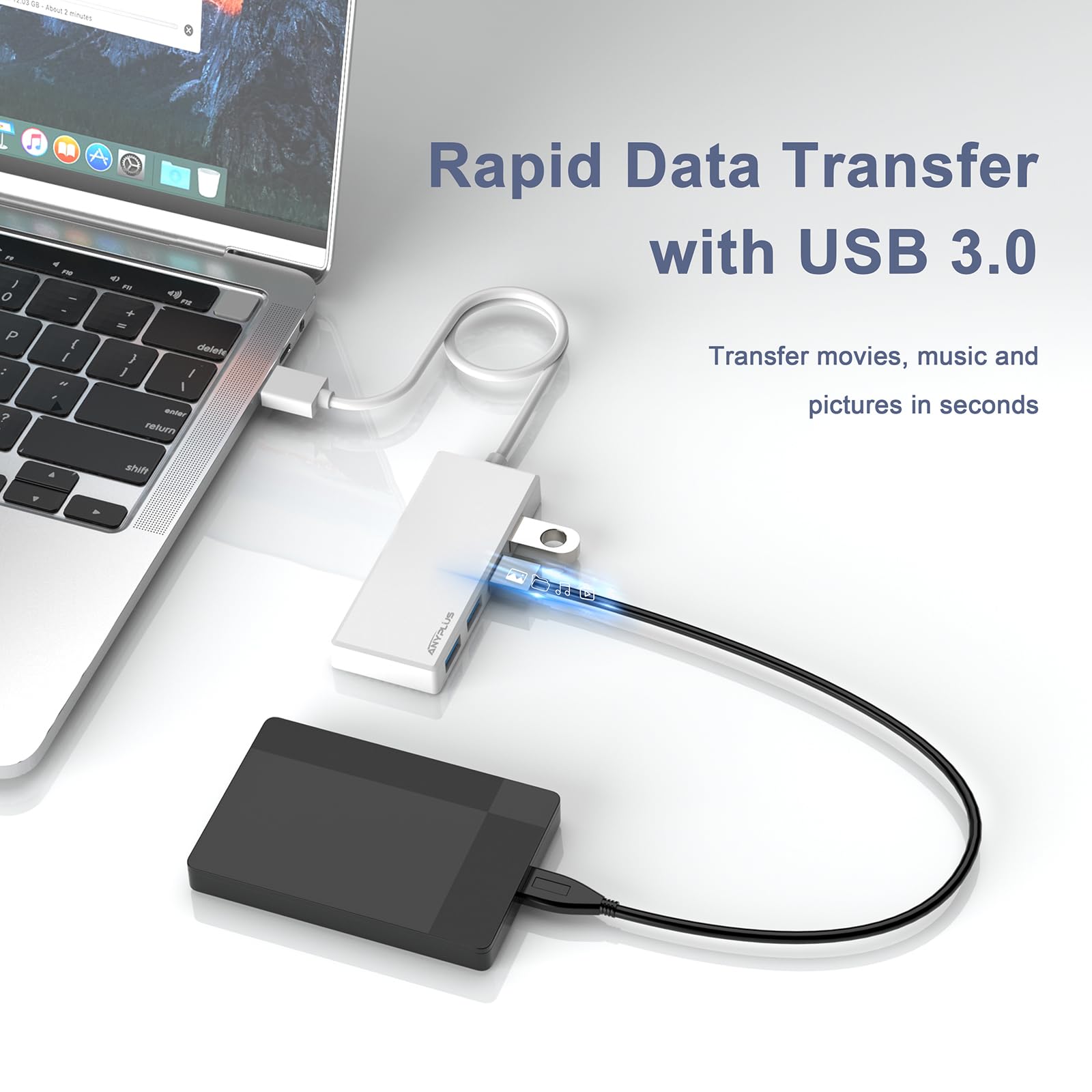 Anyplus Usb 3.0 Hub, Portable Slim Usb Hub Adapter, 0.8 Ft Multiple Usb Splitter, Usb Extender For Pc, Laptop, Imac, Surface Pro