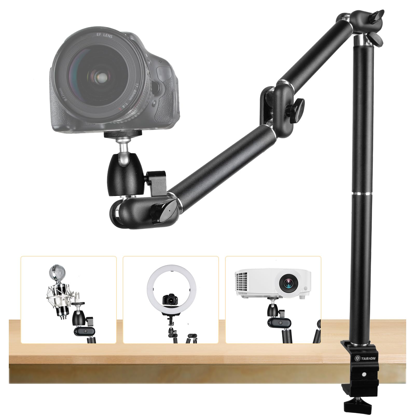 Tarion Desk Camera Mount Stand Heavy Duty Articulated Camera Arm Articulating Table Mount Camera Stand Adjustable Flexible Gear Joints Tka01 L