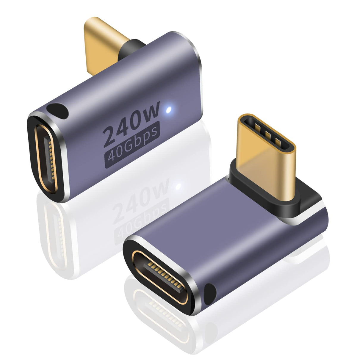 Poyiccot 240W Usb C 90 Degree Adapter, Up Down Angle 90 Degree Usb C Male To Female Extension Adapter 40Gbps With 8K@60Hz Video Compatible For Ipad, Notebook, Galaxy S23,Thunderbolt 4/3