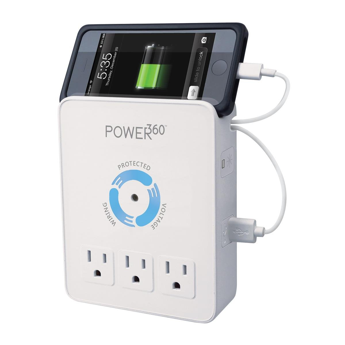 Panamax P360 Dock 6-Outlet Wall Tap/Charging Station, White, 6.8 X 2.9 X 5