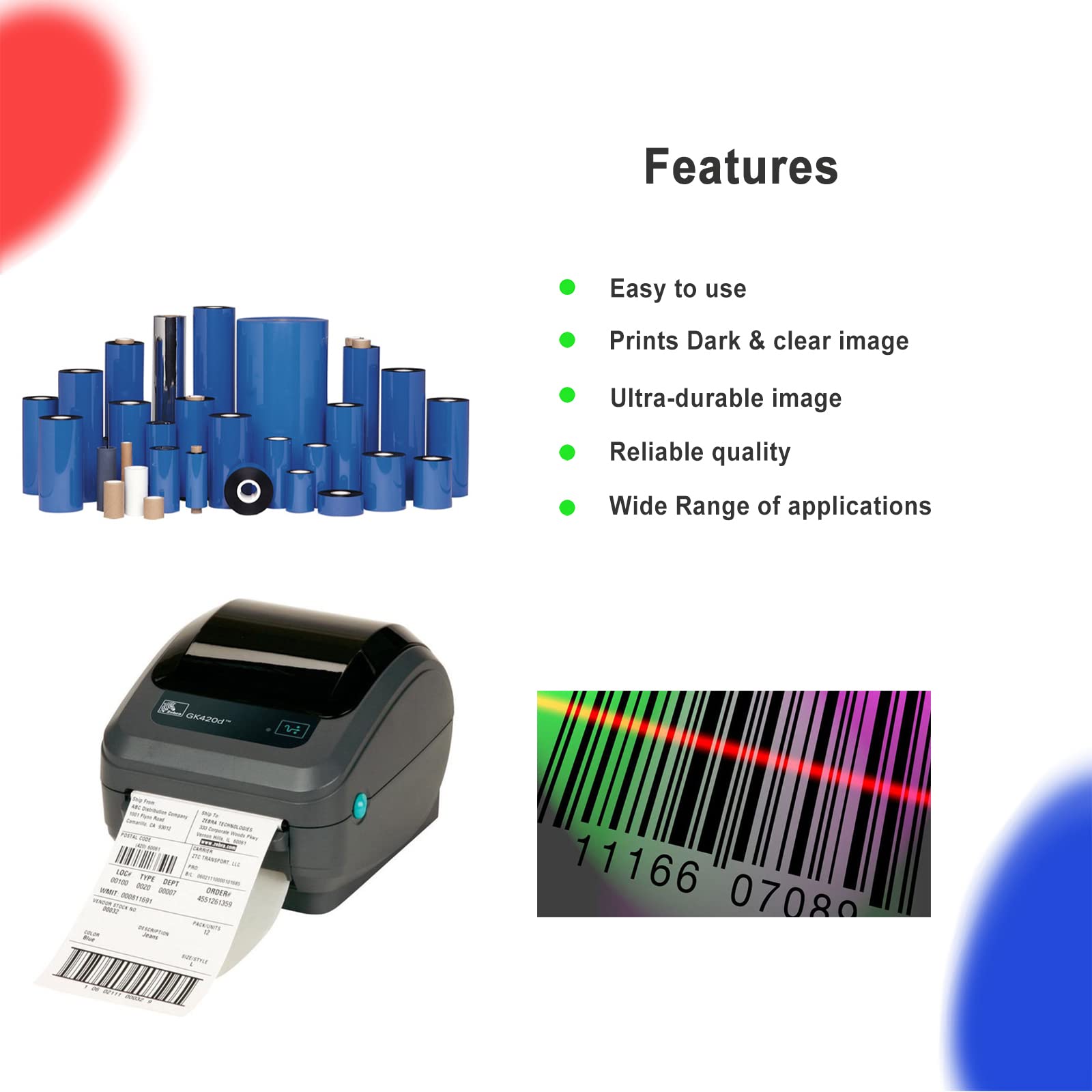 24 Rolls 4.33'' X 244' Premium Resin Enhanced Wax Ribbon, 110Mm X 74M Black Thermal Transfer Ribbon, Desktop Barcode Thermal Lab