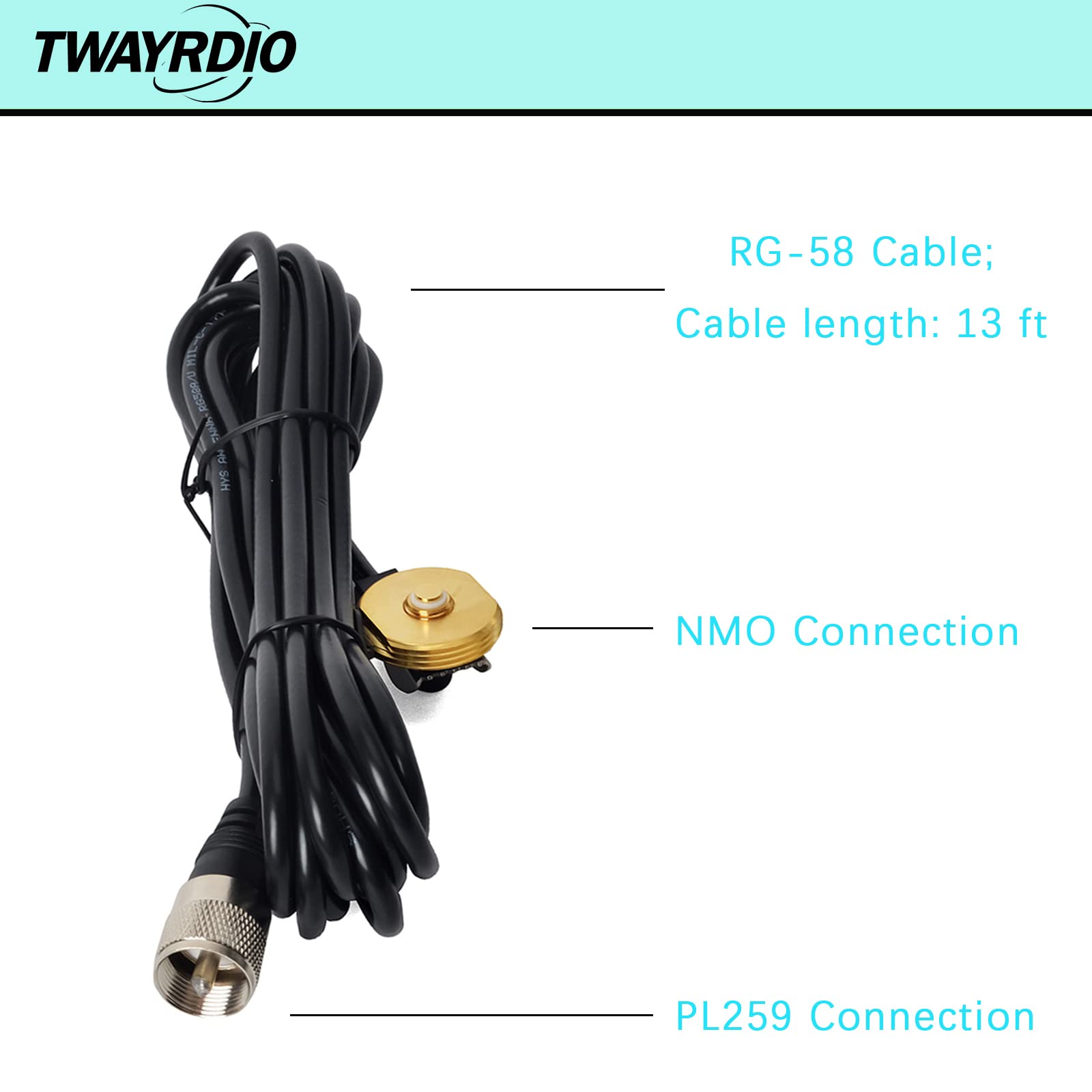Twayrdio Nmo Antenna Dual Band Vhf Uhf 2M/70Cm Amateur Radio Antenna L Bracket Mount W/ 13Ft Rg58 Coax Cable Nmo To Pl259 Connec