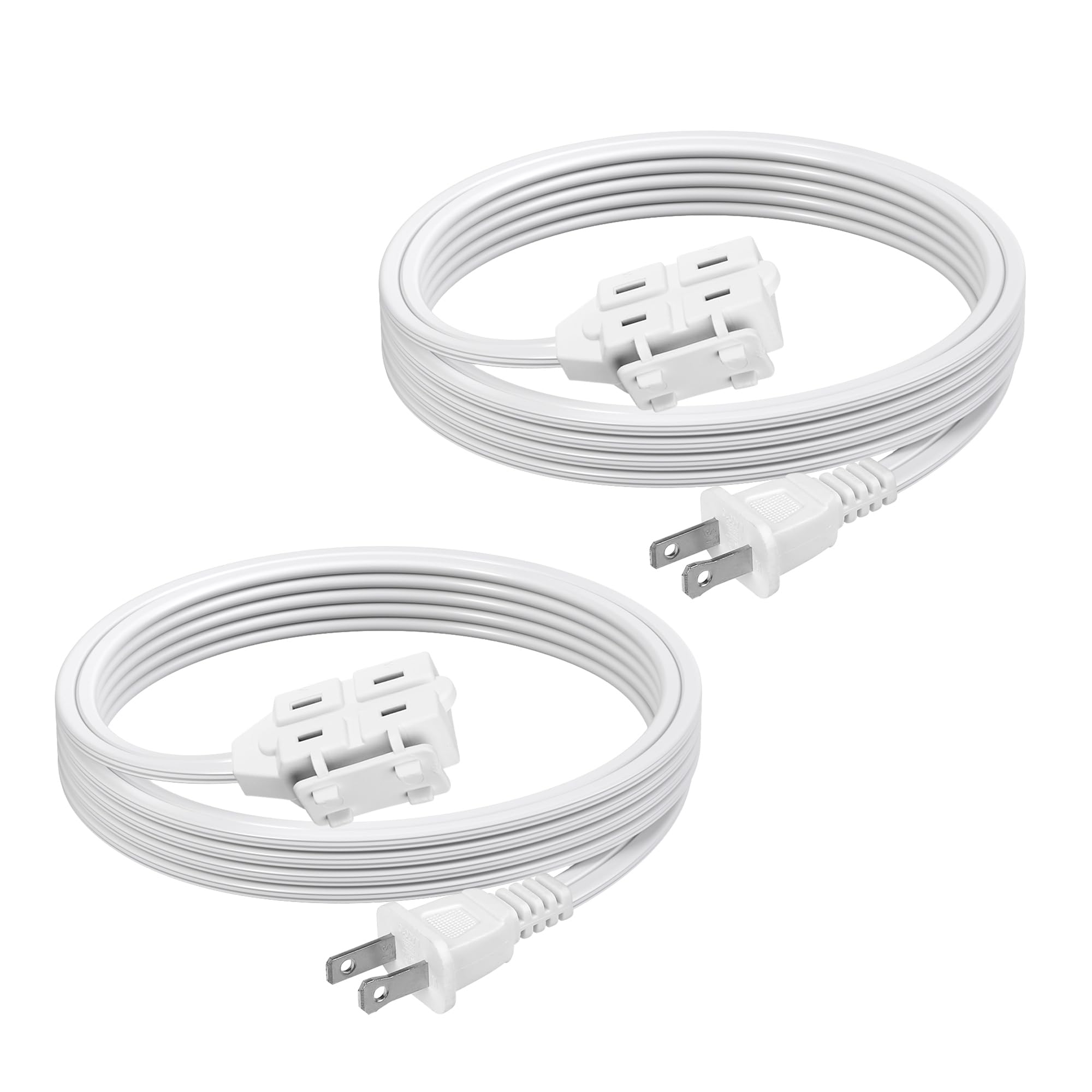 Bn Link 6 Ft 3 Outlet Indoor Extension Cord 16/2 Spt 2, 2 Pack White, 2 Prong Polarized Plug, Household Power Cord For Home, Off