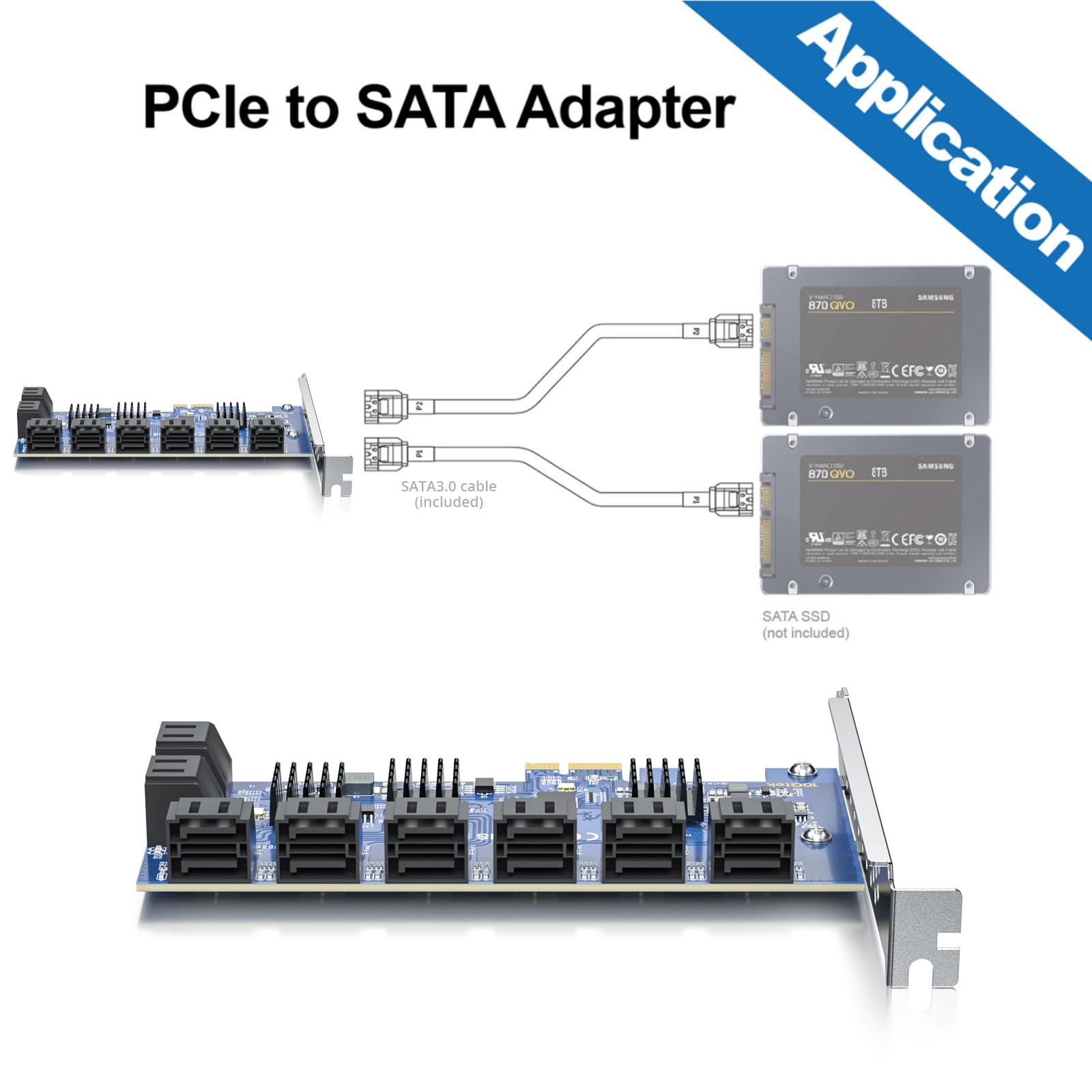 16 Port Pcie Sata Card, Sata3.0 Expansion Card, X1, With 16 Sata Cable, Support Ssd And Hdd