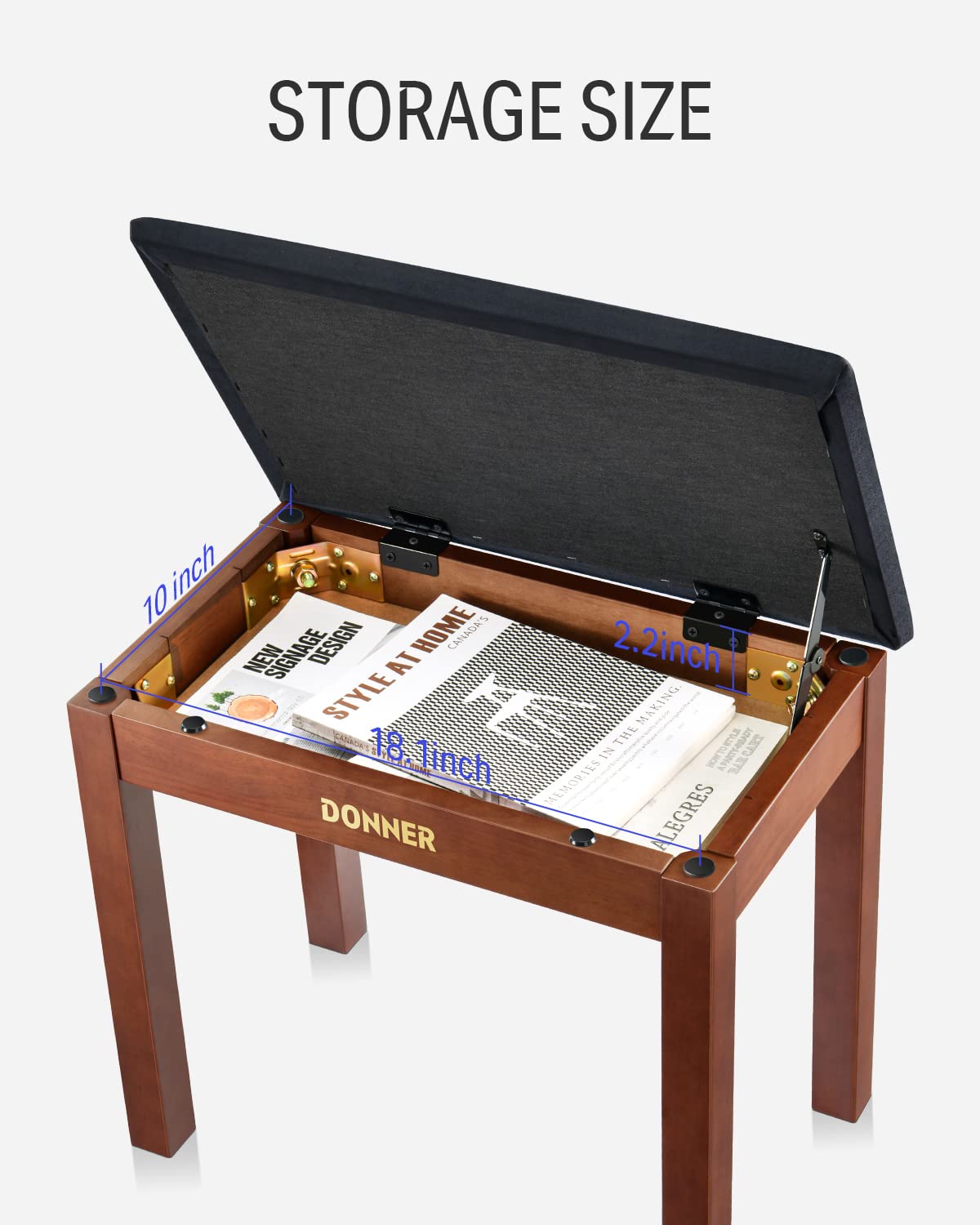 Donner Piano Bench With Storage, Solid Wood Keyboard Bench Piano Bookcase Stool Chair Seat With High Density Suede Cushion, Brow