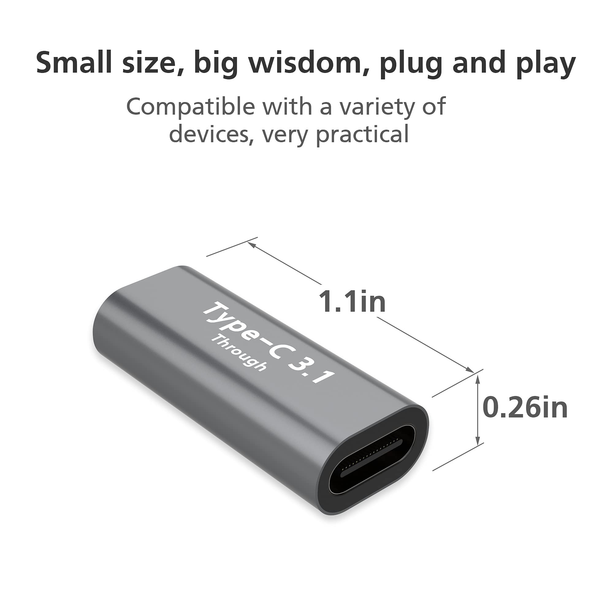 Agvee 4 Pack Usb-C Female To Female Bidirectional Adapter, Pd 100W Usb 3.2 Gen 2, Type-C Usbc 10G Data Coupler Extender Extensio