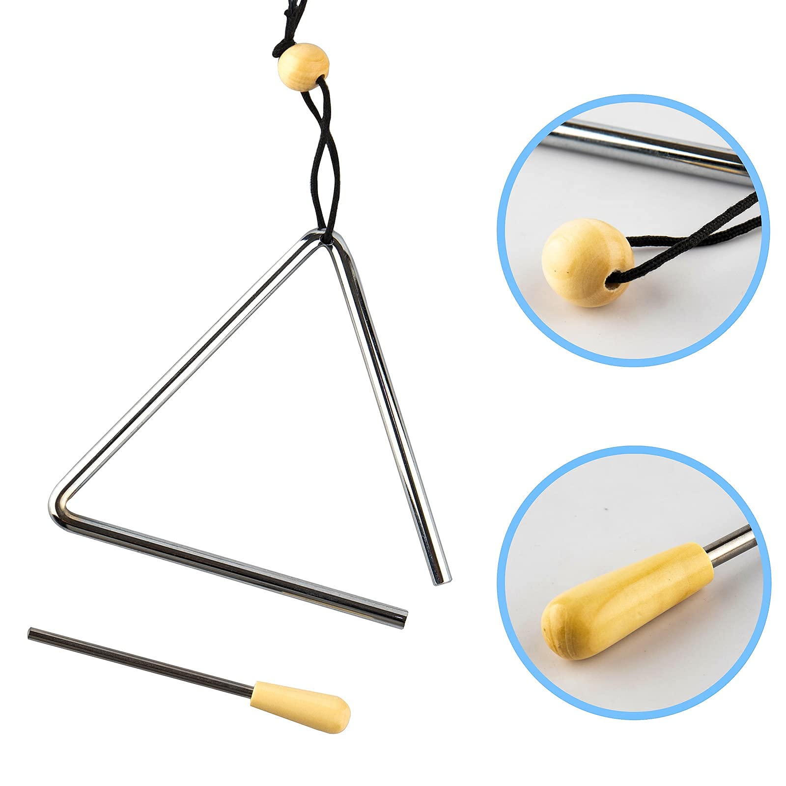 Triangle Hand Percussion With Striker,Rhythm Steel Triangles Music Instrument (6 Inch)