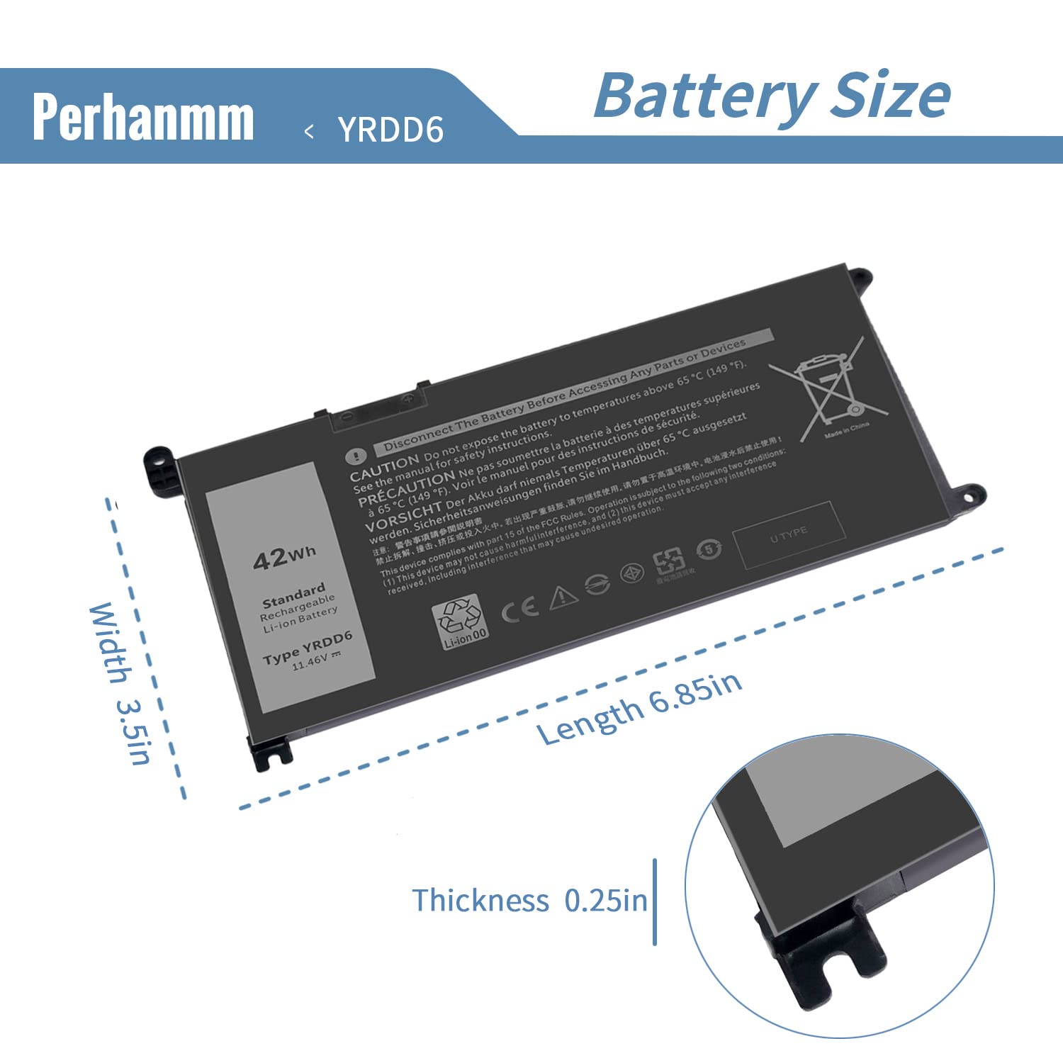 42Wh Yrdd6 Battery For Dell Inspiron 5591 5491 5481 5482 5485 7586 2 In 1 15 3501 3582 3583 3584 3593 5584 5585 5590 5593 5594 5