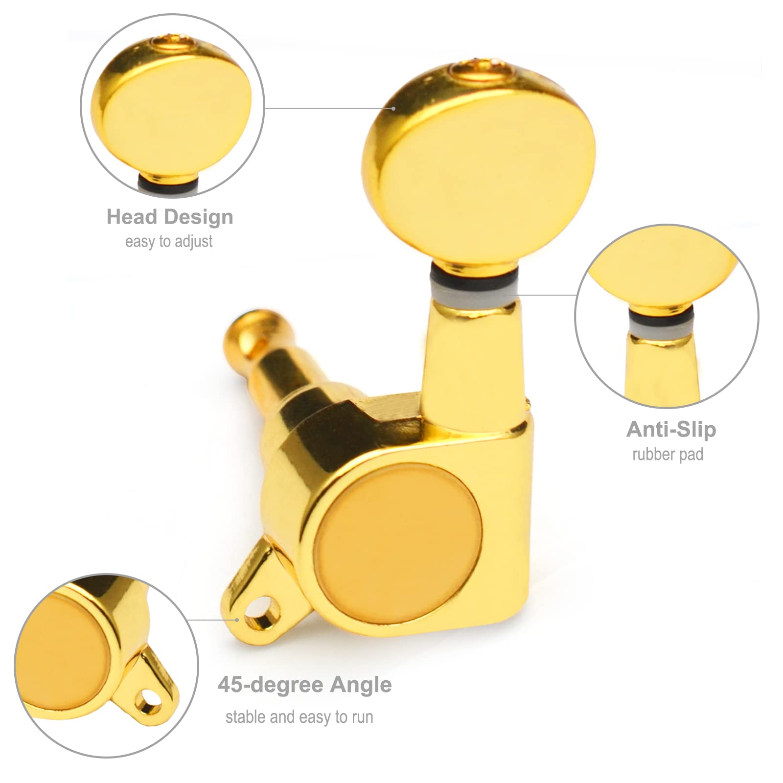 Saphue 6 Pieces 3R3L Guitar Tuner Pegs,Small Oval Concave Button Sealed Gear String Tuners Tuning Pegs Key Machine Heads For Aco