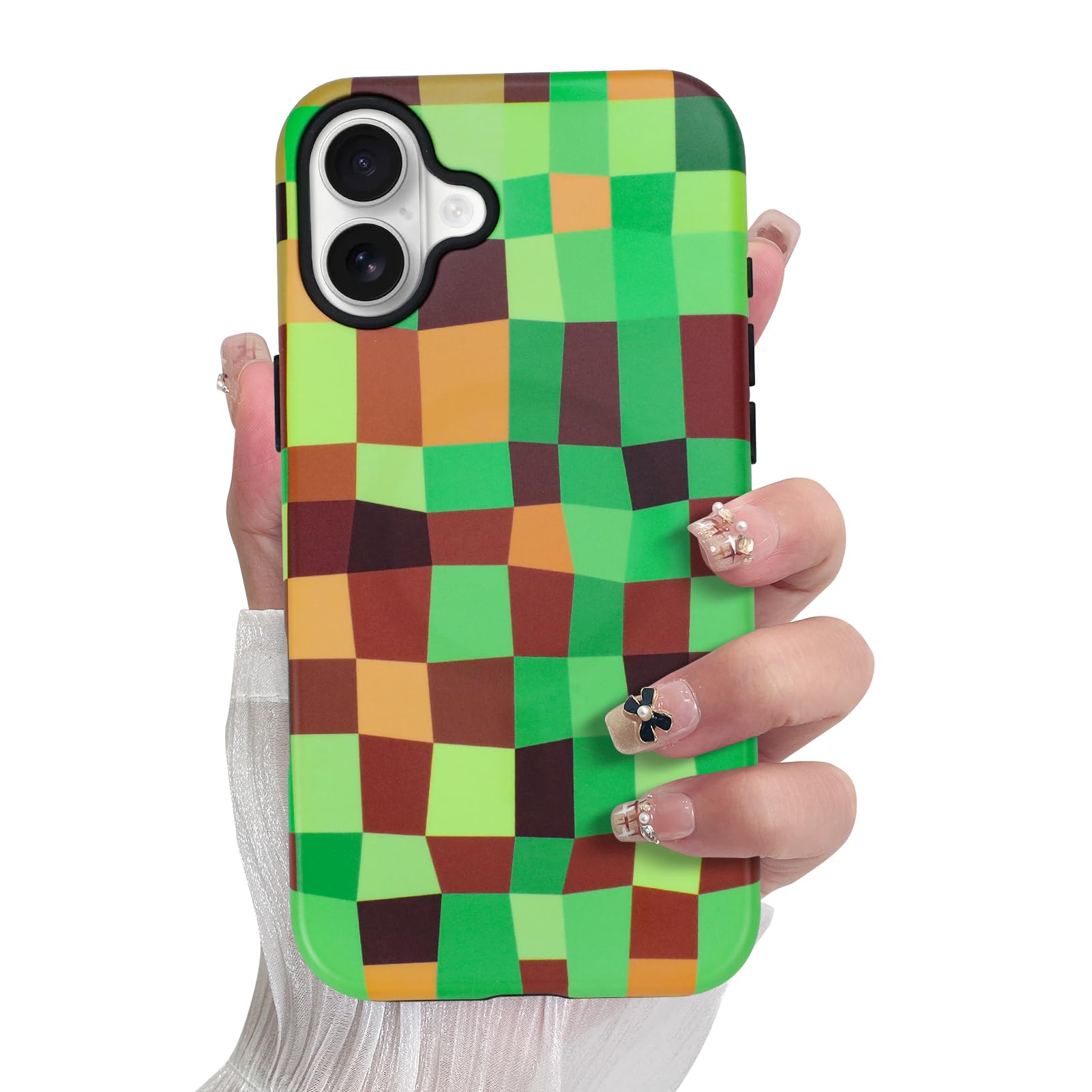SOKAD Magnetic Checkered Phone Case for iPhone 16, Cute Plaid Grids Checkerboard Pattern Compatible with Magsafe Matte Protectiv