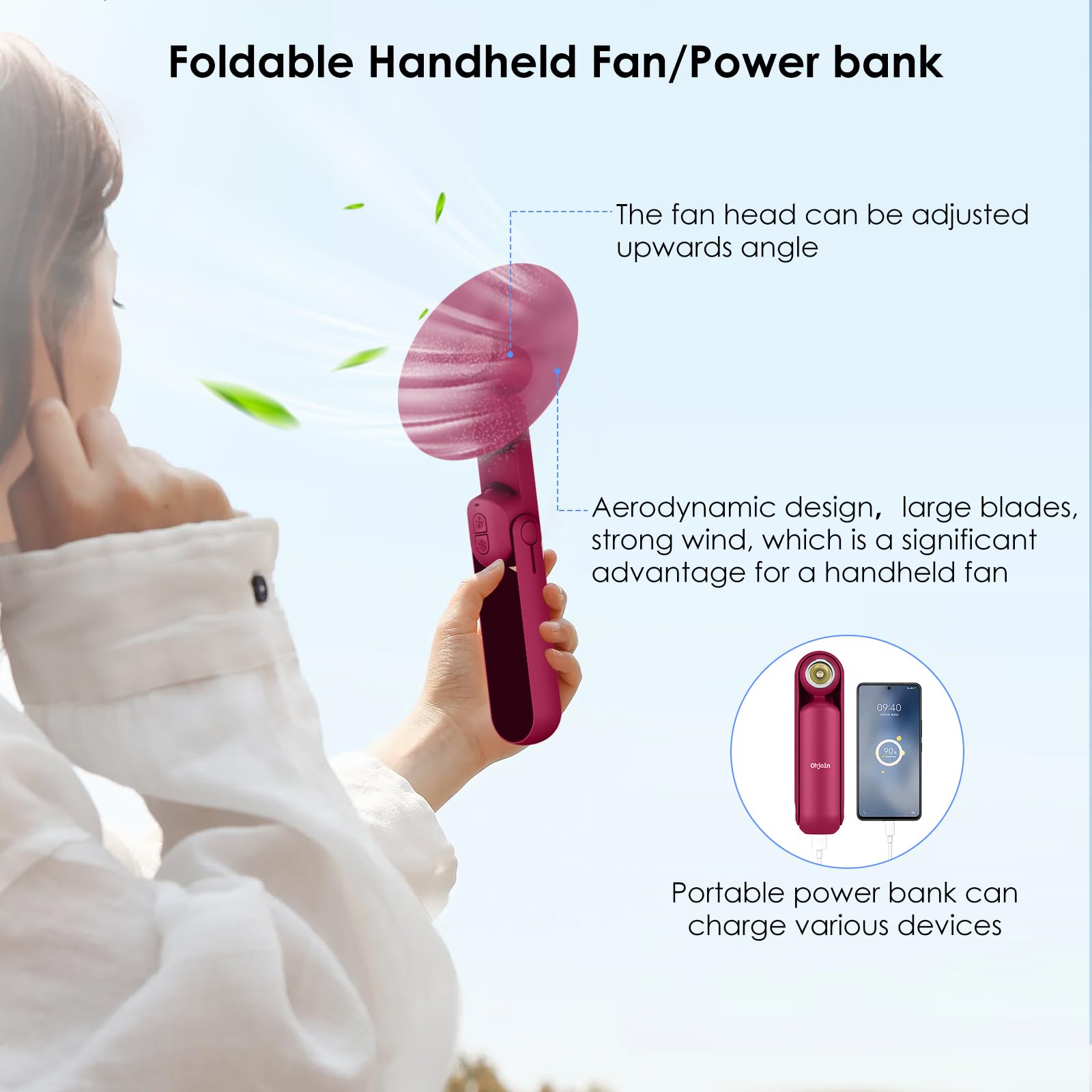 Nonlock 4 In 1 Portable Handheld Fan,Personal Foldable Cooling Fan, Mini Pocket Fan,Desk Fan,Hand Fan,Flashlight,Power Bank,Tabl