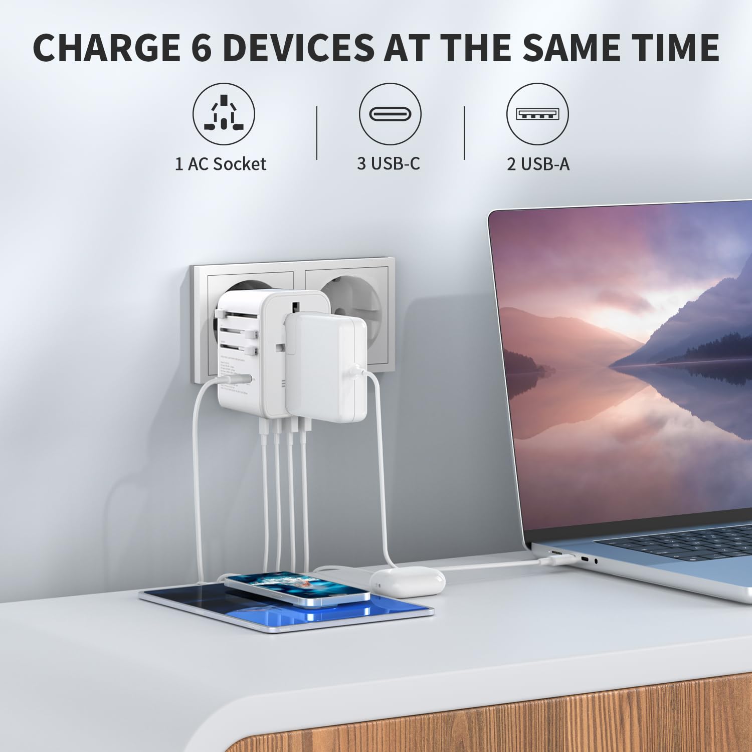 Epicka Universal Travel Adapter, Gan International Plug Adapter With 3 Usb C 70W Pd Fast Charging & 2 Usb A Adaptor All In One W