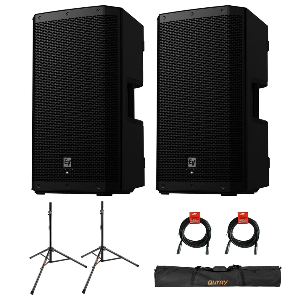 Electro-Voice ZLX-12P-G2 12 2-Way 1000W Bluetooth-Enabled Powered Loudspeaker (Pair) Bundle with Auray SS-47S-PB Steel Speaker S