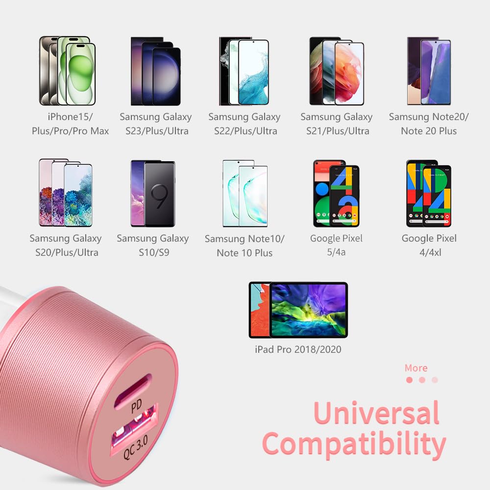 Meagoes Usb C Car Charger, 48W 2 Port Fast Charging Adapter With Pd&Qc3.0 Compatible For Iphone 16/15 Pro Max/Samsung Galaxy S24