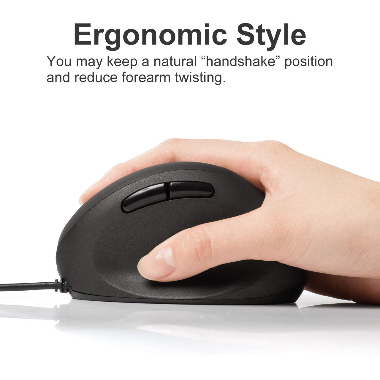 Sanwa Wired Ergonomic Mouse, Optical Vertical Mice, For Small Hands, Reduce Wrist Strain, 1000/1600 Dpi, 6 Buttons, Compatible W