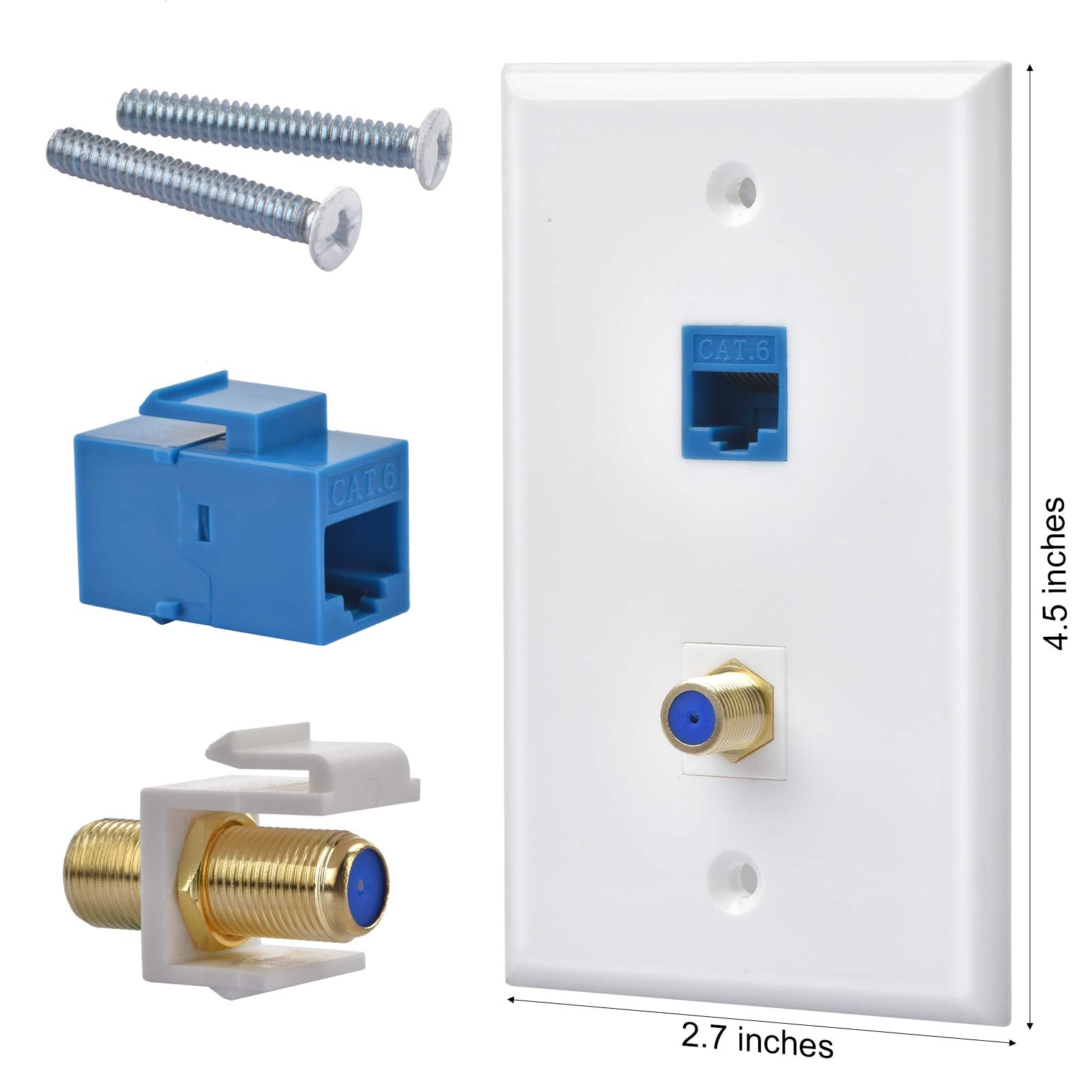 Huahenght 2 Packs Ethernet Coax Wall Plate Outlet With 1 Cat6 Keystone Port And 1 Gold Plated Cable Tv Coax F Type Port Rj45 Fem