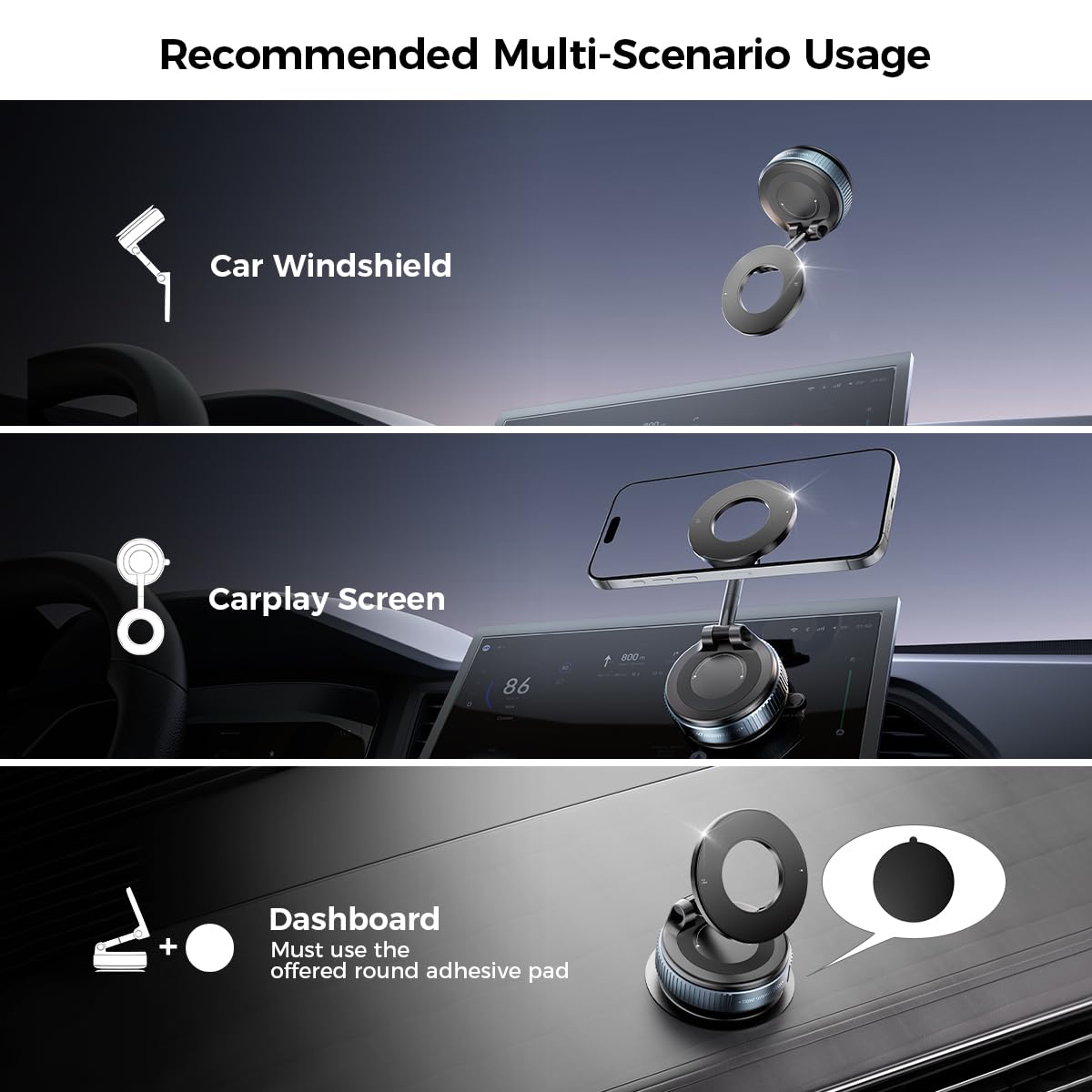 Xo Simple Is Beauty Vacuum Suction Magnetic Phone Holder, Strong Suction Magnetic Car Phone Holder Mount Foldable Phone Stand Fo