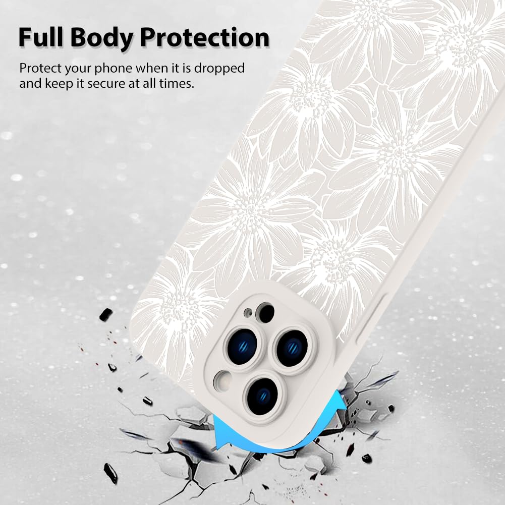 Mzelq For Iphone 14 Pro Case, Silicone Floral Flowers Sunflowers Cute Pattern, Camera Protection Soft Slim Phone Case For Iphone