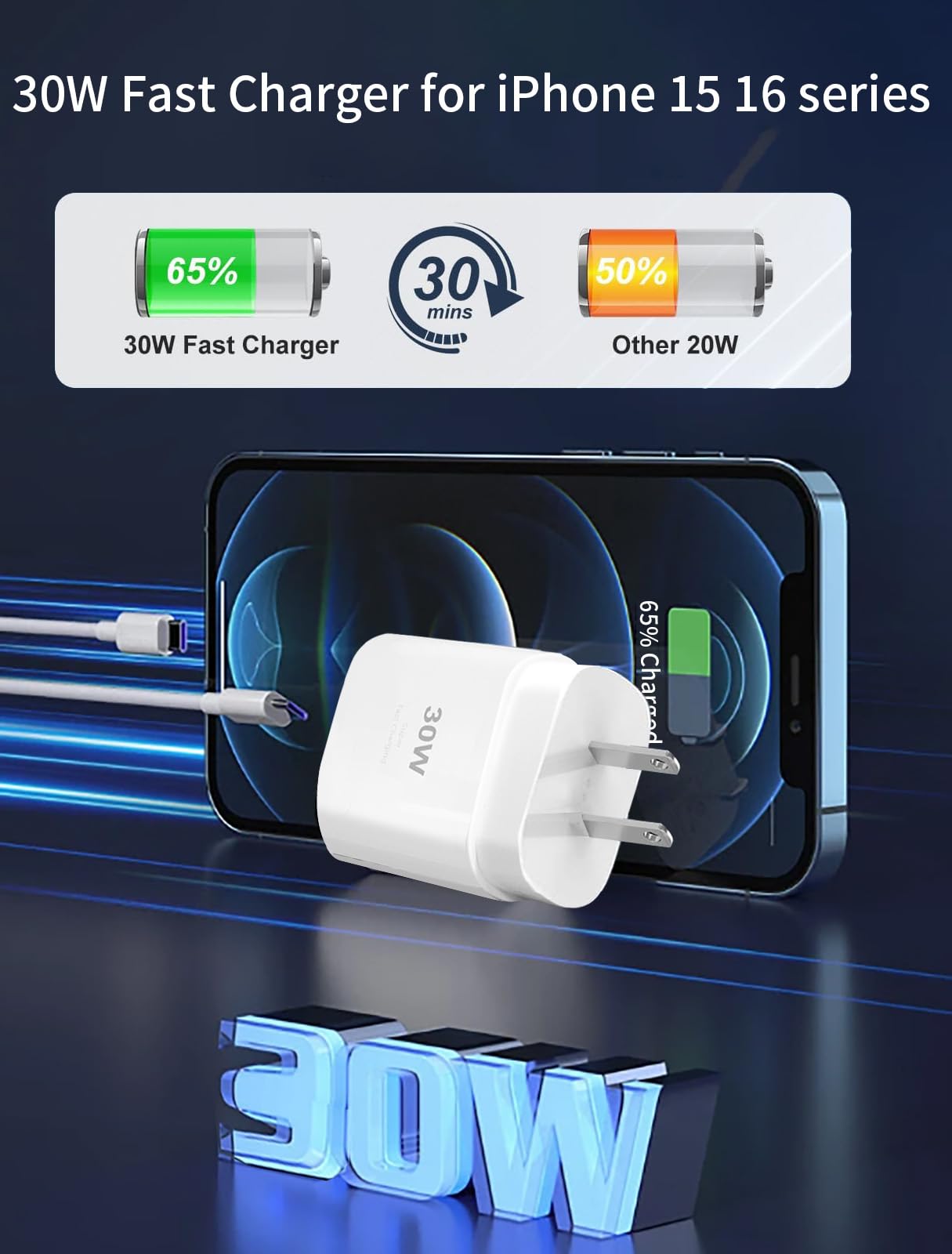 I Phone 16 15 Pro Charger Fast Charging,30W Usb C Super Fast Charger Block With 10Ft Long Type C For I-Phone 16/16 Pro/16 Pro Ma