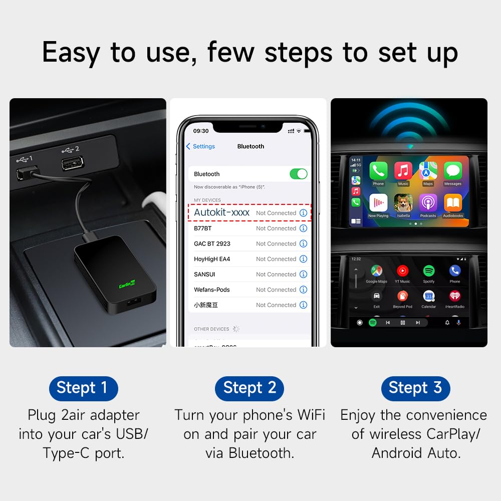 Carlinkit 5.0   Wireless Carplay Adapter 2Air For Wired Carplay & Wired Android Auto Cars   Simple Design | Usb C To Usb A | Usb C To Usb C | Wired To Wireless | Wider Compatibility