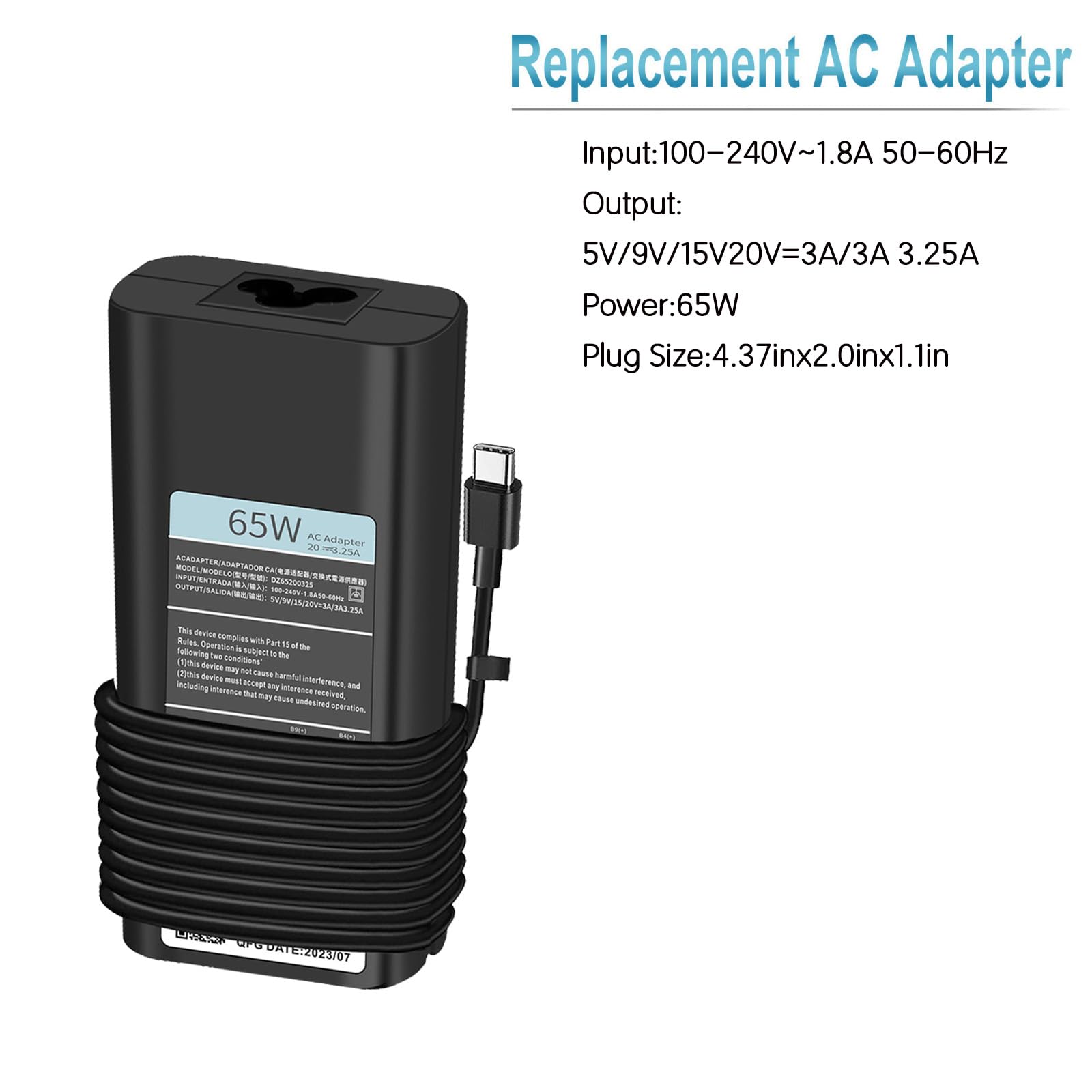 65W Usb C Laptop Charger For Dell Laptop Charger,For Dell Chromebook 3100 3300 3380 Charger Latitude 5540 5440 5420 5520 5320 74