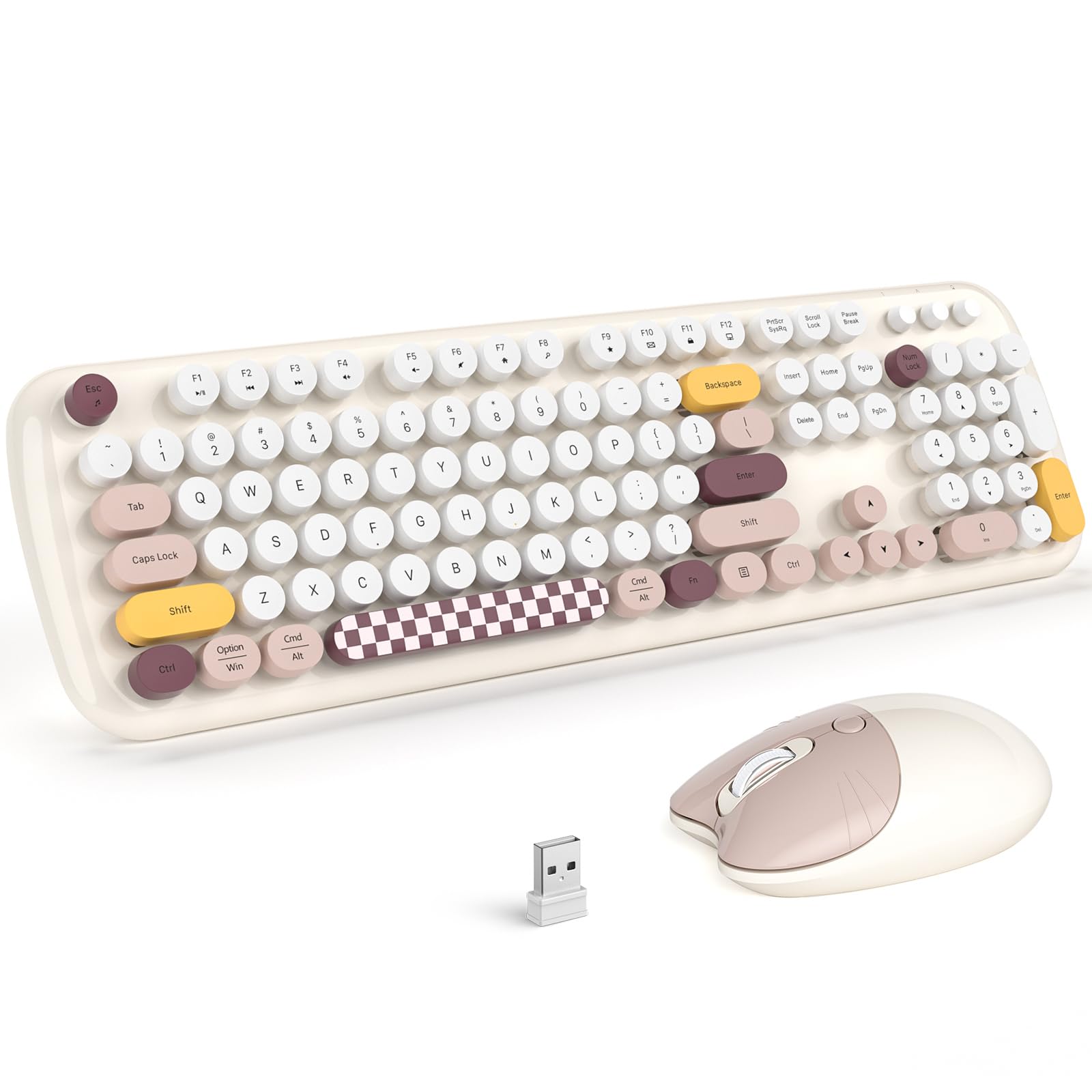 Mofii Wireless Keyboard And Mouse Combo, 2.4G Full Size Retro Typewriter Computer Keyboard And 3 Level Adjustable Wireless Mouse