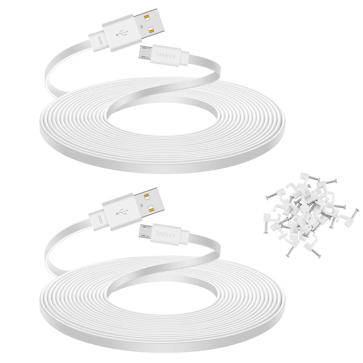 Smays Power Cord Compatible With Wyze Cam Pan, Nest, Oculus Go, Yi, Blink Security Camera   Flat, 25 Ft Micro Usb Cable Extensio