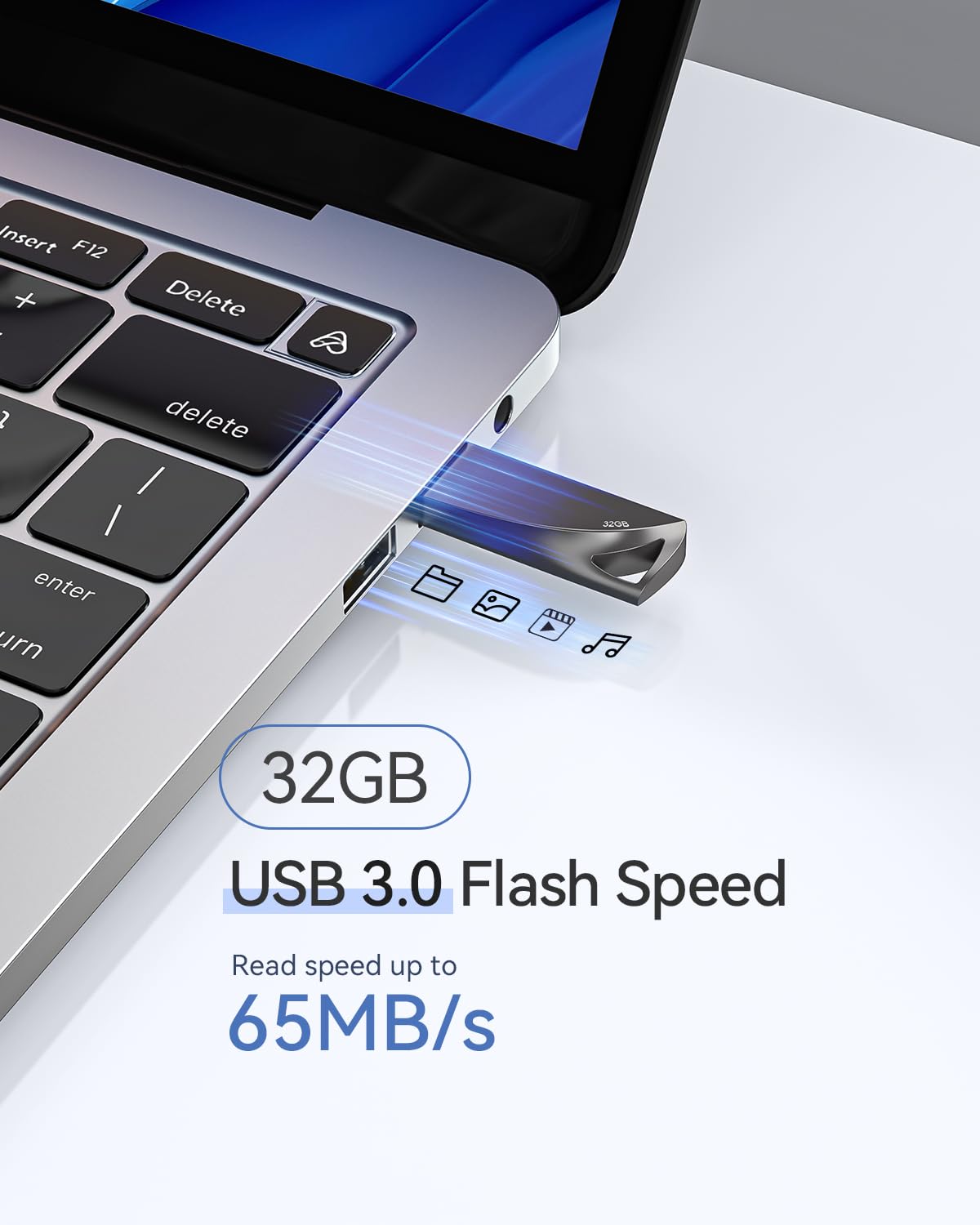 Garmese 32Gb Usb 3.0 Flash Drive, Waterproof Metal Usb Memory Stick, Slim Thumb Drive Portable Pen Drive With Keychain Hole Styl