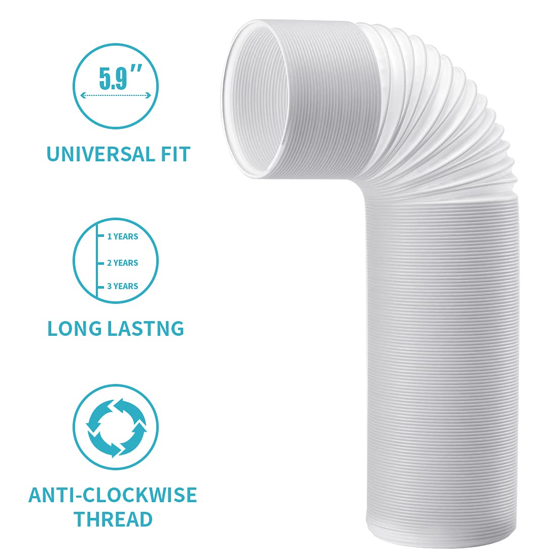 80'' Length 5.9 Inch Diameter Portable Air Conditioner Hose, Ac Exhaust Hose Anti Clockwise Thread Air Conditioner Parts Compati