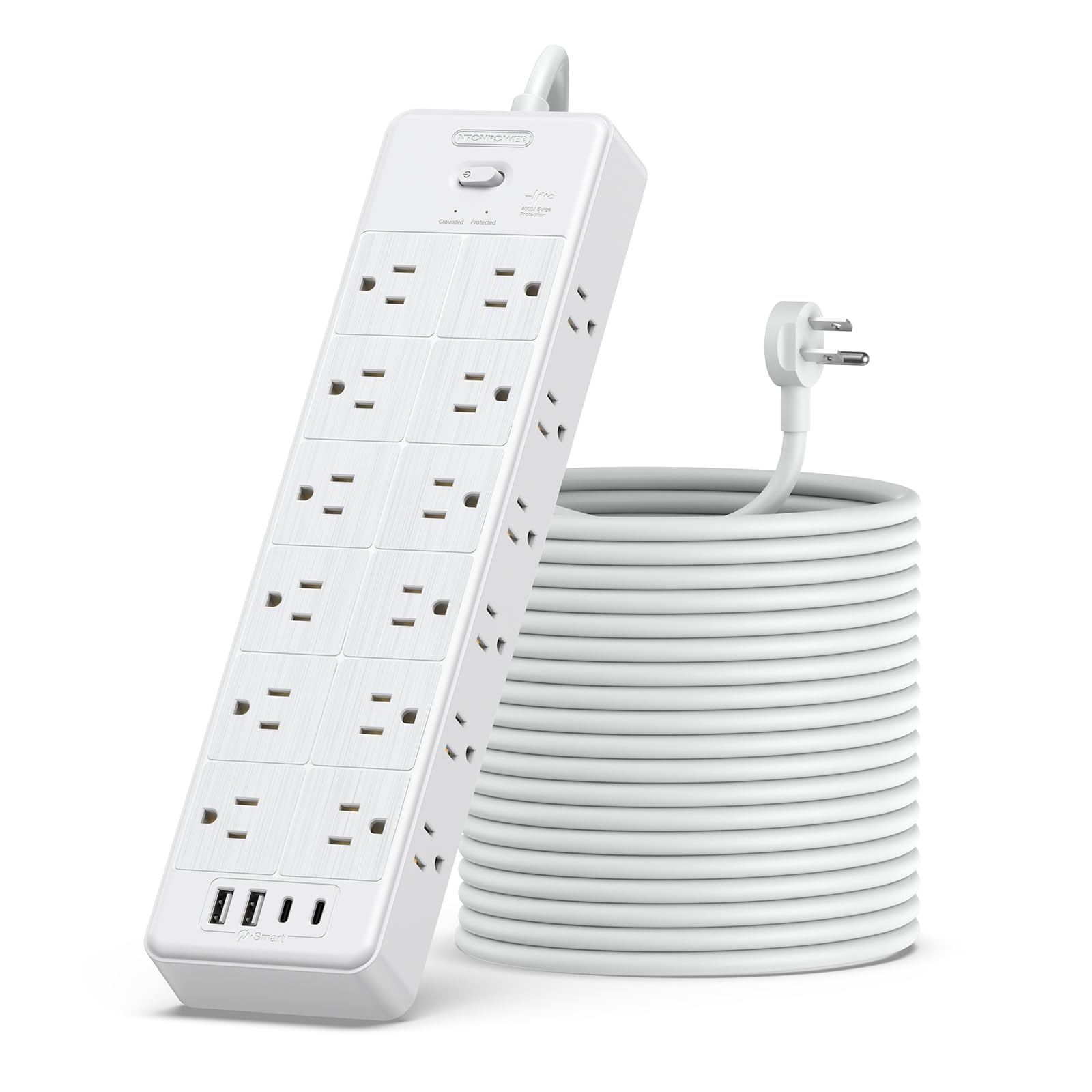 24 Widely Outlets Extension Cord 25 Ft Ntonpower Long Extension Cord Surge Protector With 4 Usb Ports,15A/1875W Power Strips Wit