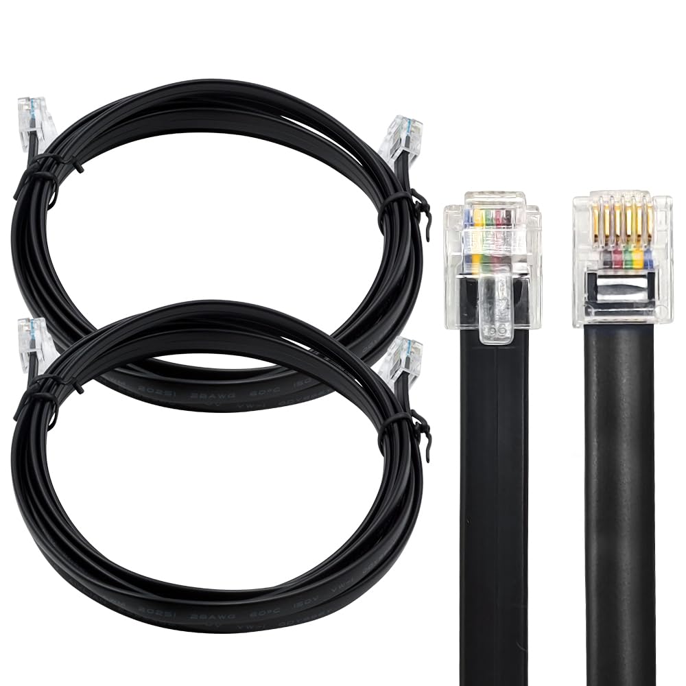 Xanham Rj12 Cable 6 Feet Telephone Line Cord With 6P6C Connector Landline Phone Wire For Both In Wall And Out Wall Using, Black,