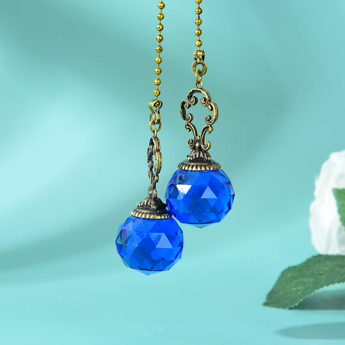 Longsheng   Since 2001   Set Of 2 Vintage Style Blue Fan Pull Ceiling Fan Chain Pulls Crystal Prism Ball