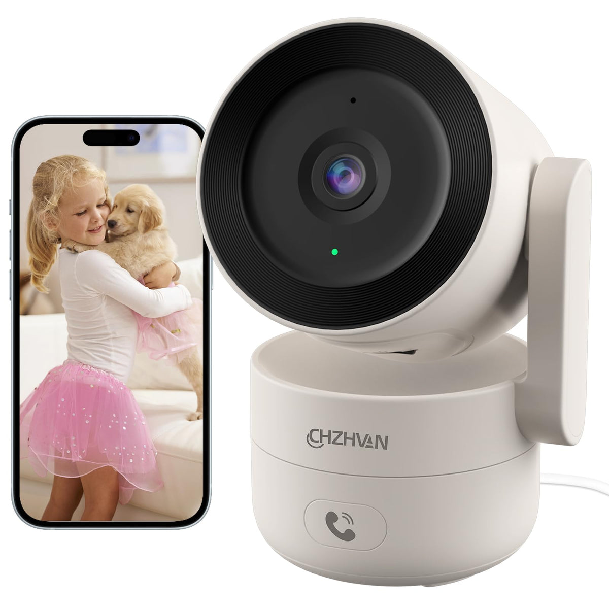 Chzhvan Camera For Home Security Indoor, Pan & Tilt, Cry Detection For Baby, 2.5K 4Mp Qhd, Night Vision, Motion Detection & Trac