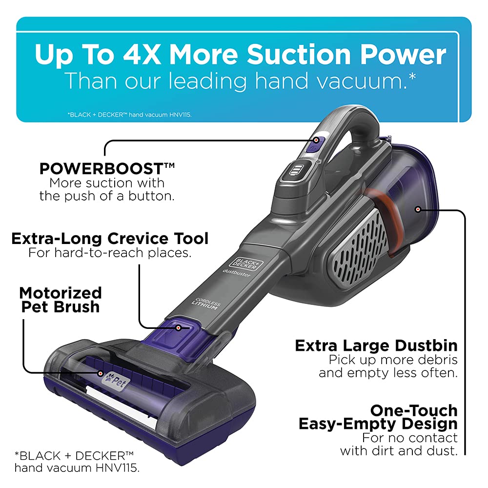 Black+Decker Dustbuster Furbuster Advancedclean+ Cordless Pet Handheld Vacuum, Home, Pet And Car Vacuum (Hhvk515Jp07)